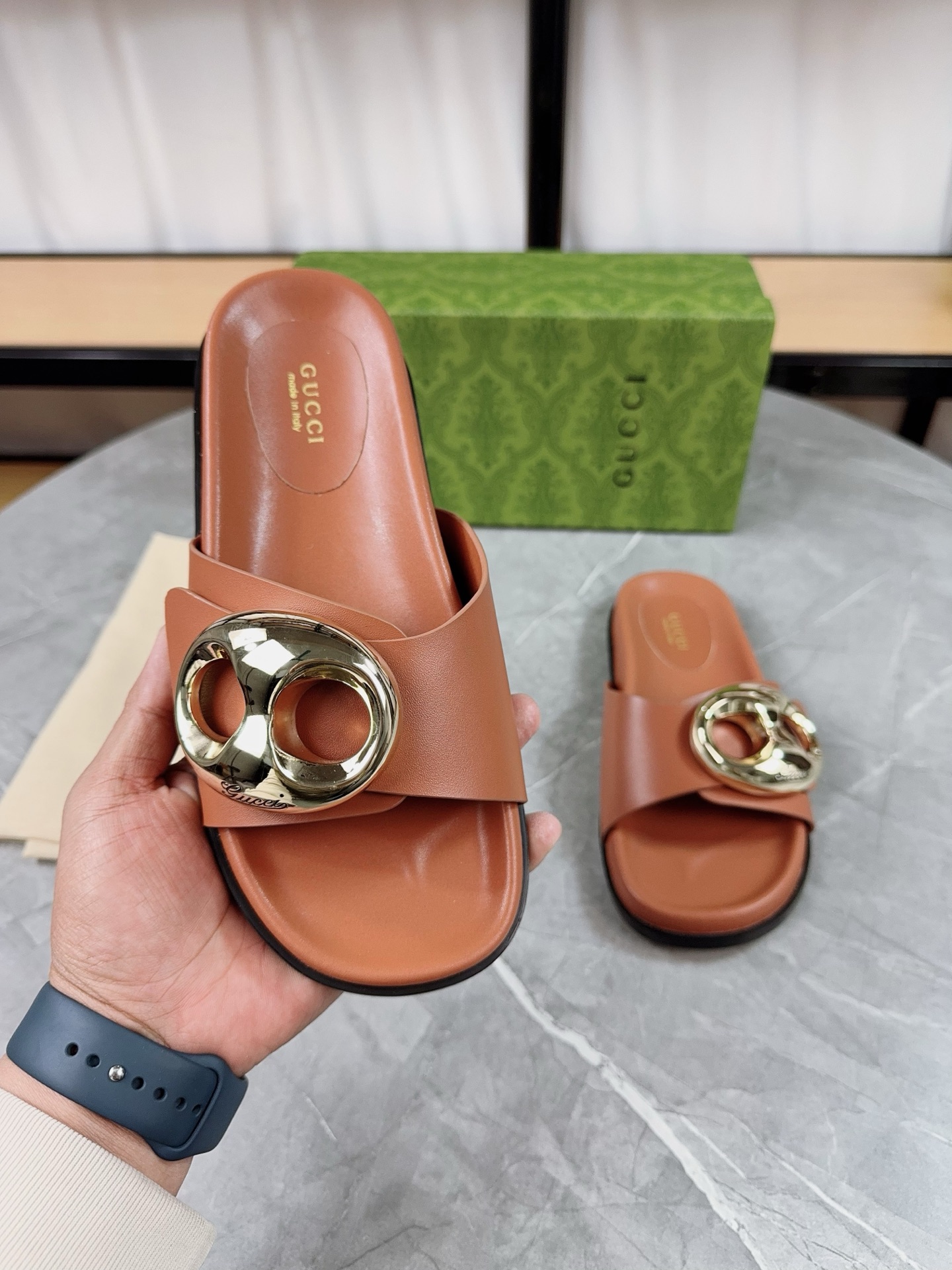 Gucci 2025 New Metal Buckle Leather Women's Sandals Slides, Size 35-40 8 i1739943381264 1320 0 6