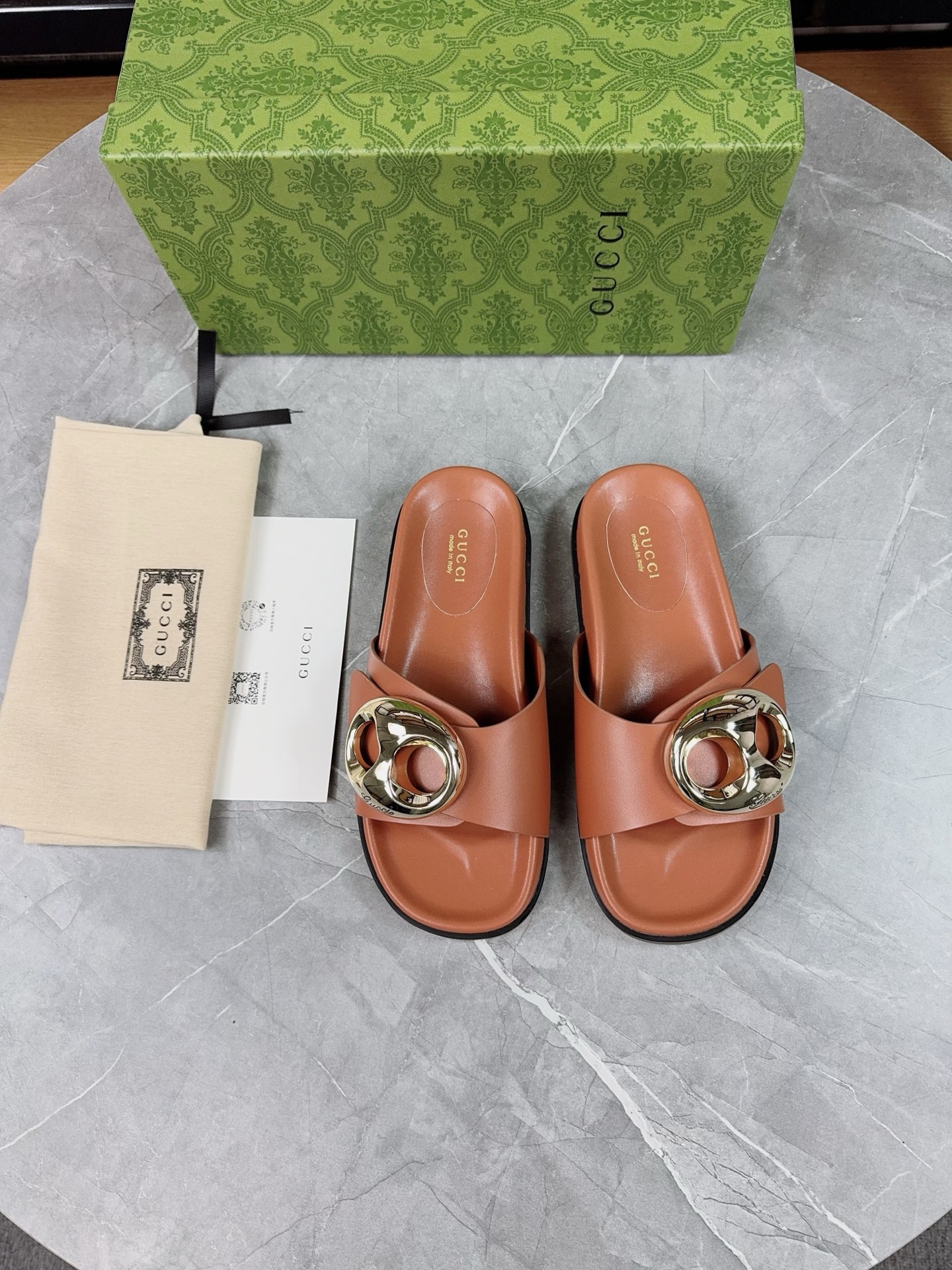 Gucci 2025 New Metal Buckle Leather Women's Sandals Slides, Size 35-40 5 i1739943381294 7302 0 4
