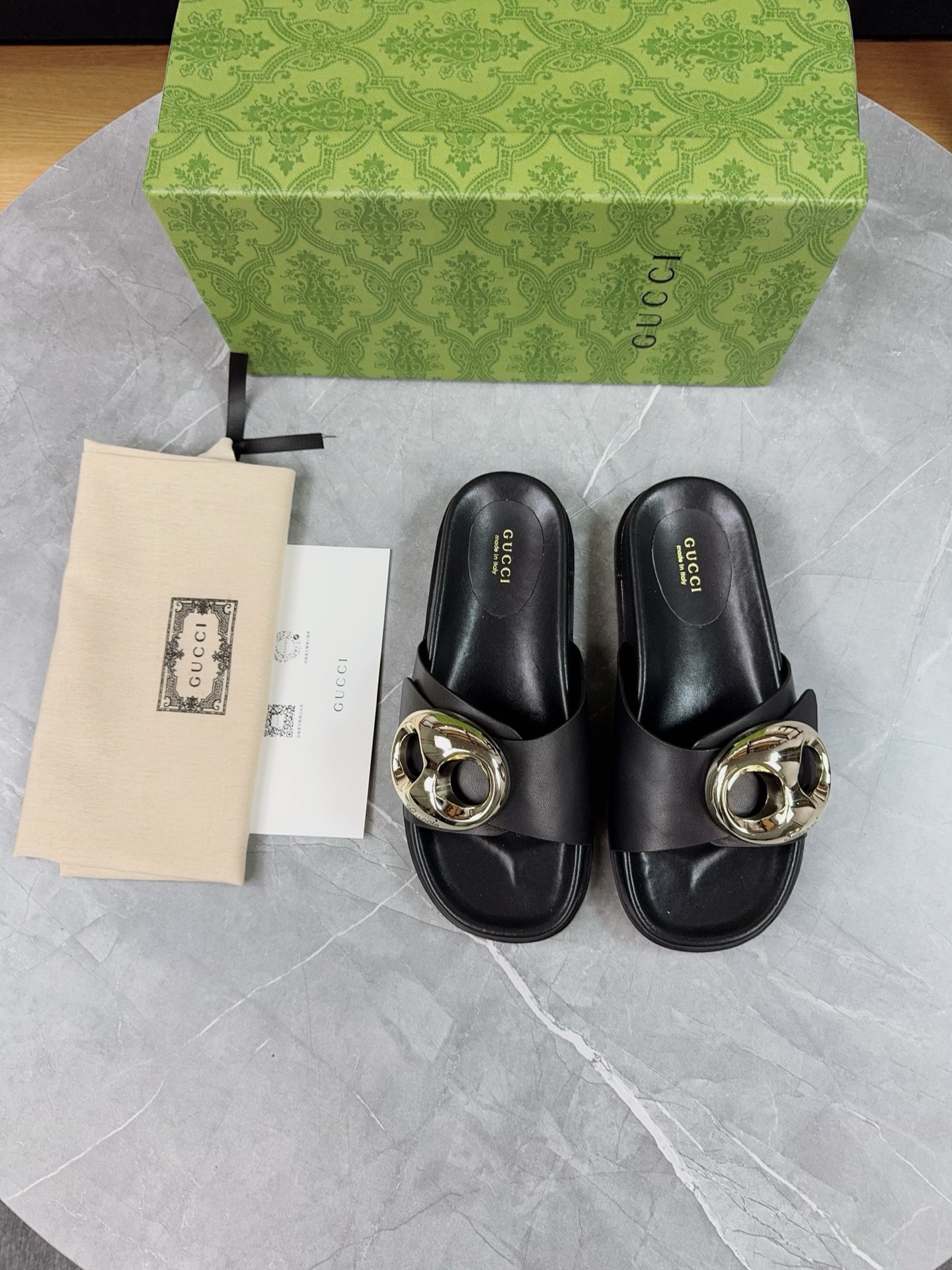 Gucci Women's Black Leather Sandals with Gold Metal Buckle Detail 6 i1739943396804 9799 0 5