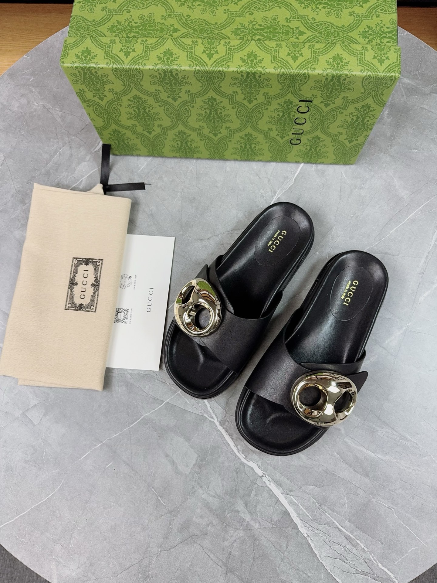 Gucci Women's Black Leather Sandals with Gold Metal Buckle Detail 5 i1739943397624 9039 0 3