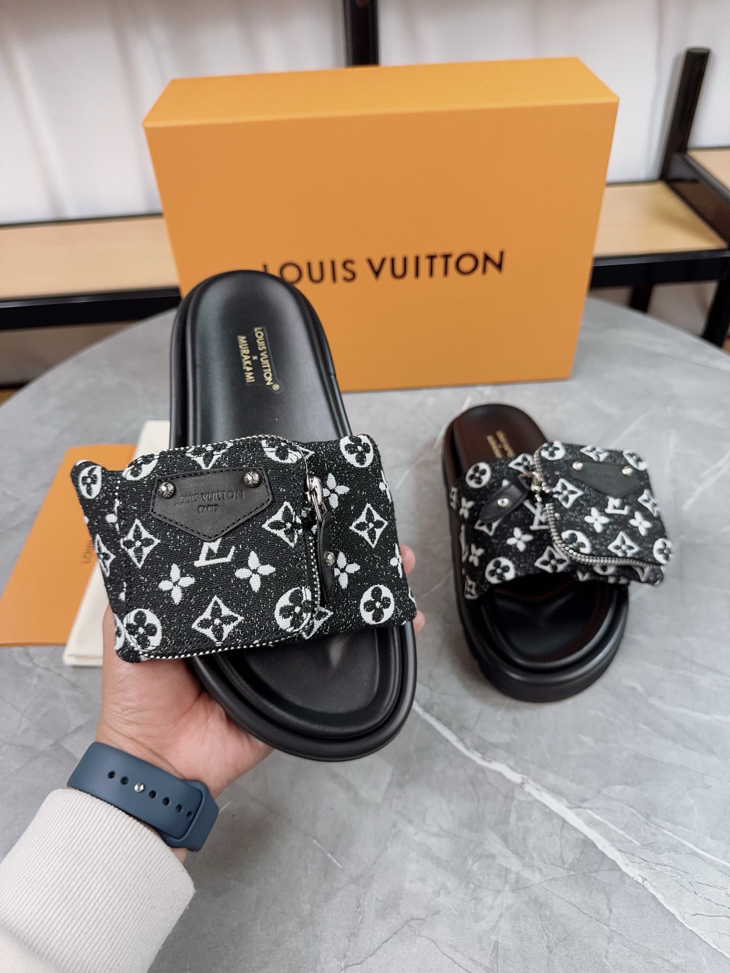 Louis Vuitton Pool Pillow Comfort Flat Sandal Monogram Fabric Black