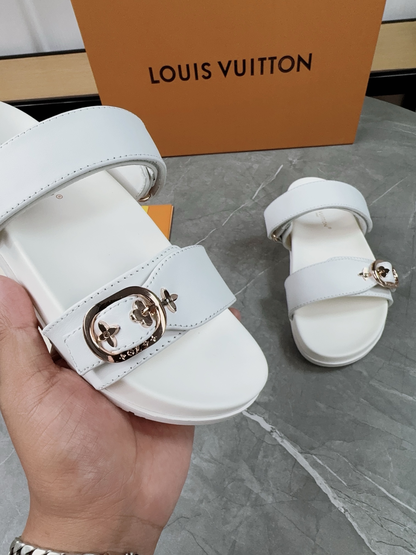 Louis Vuitton 2025 Spring/Summer White Leather Buckle Sandals, Adjustable Fit 6 i1740902174882 1826 0 5