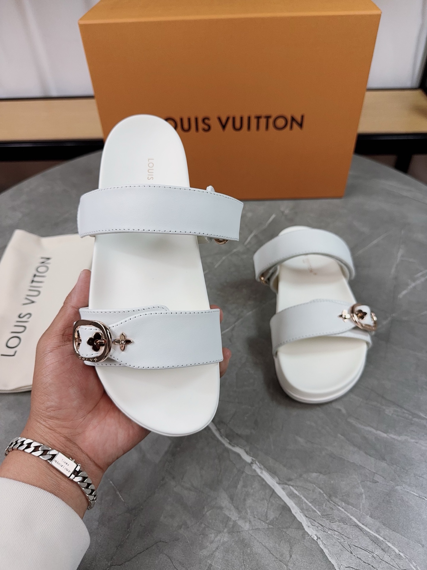 Louis Vuitton 2025 Spring/Summer White Leather Buckle Sandals, Adjustable Fit 5 i1740902175538 4844 0 4