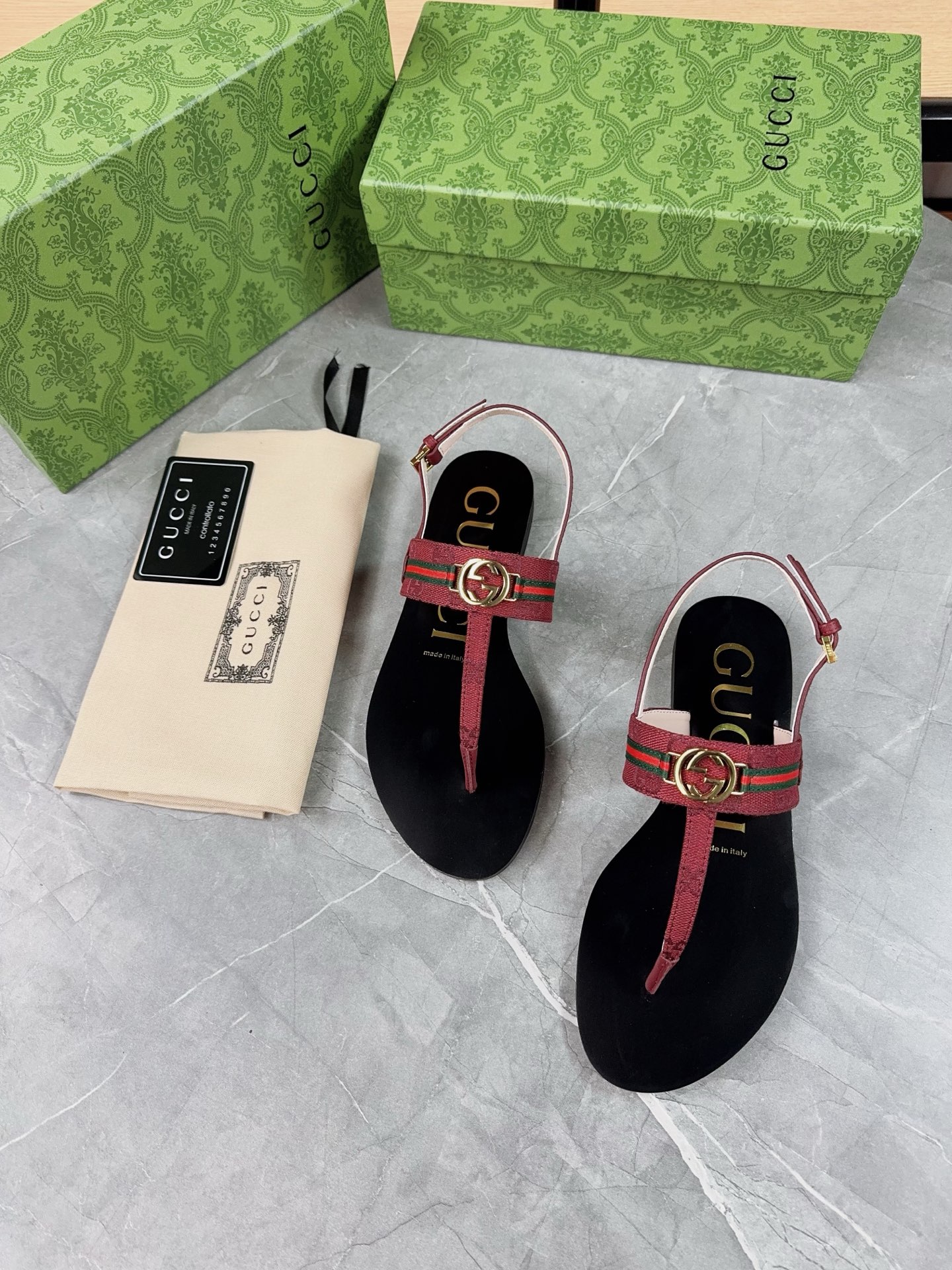 Gucci Women's Leather Thong Sandals with Iconic Web and Adjustable Strap 9 i1741359578821 7002 0 7