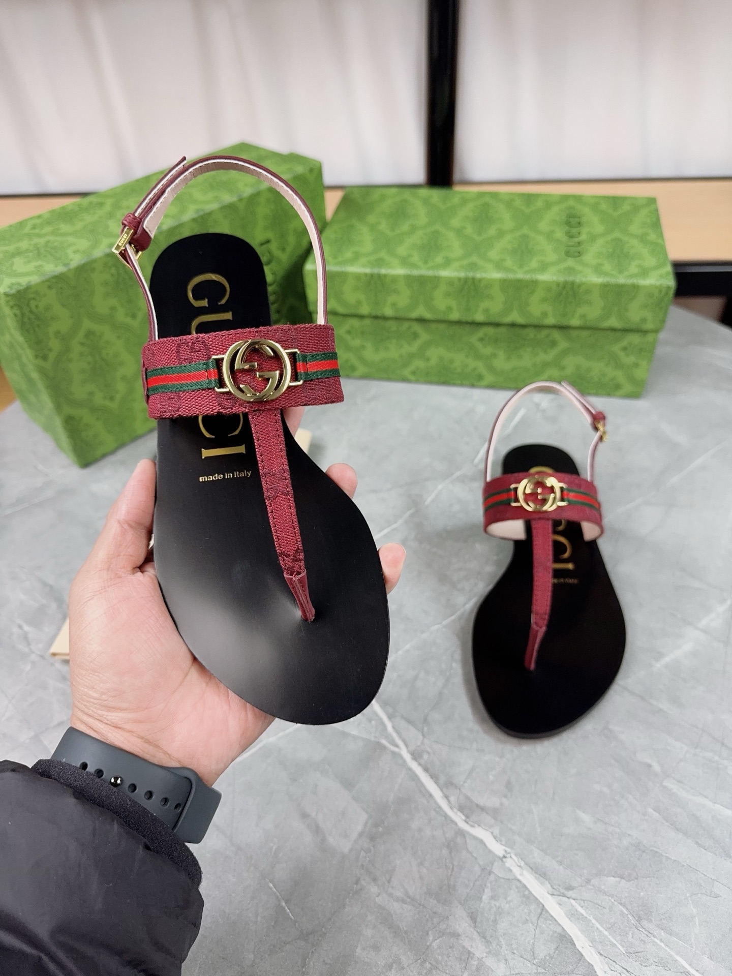 Gucci Women's Leather Thong Sandals with Iconic Web and Adjustable Strap 10 i1741359582893 8713 0 8