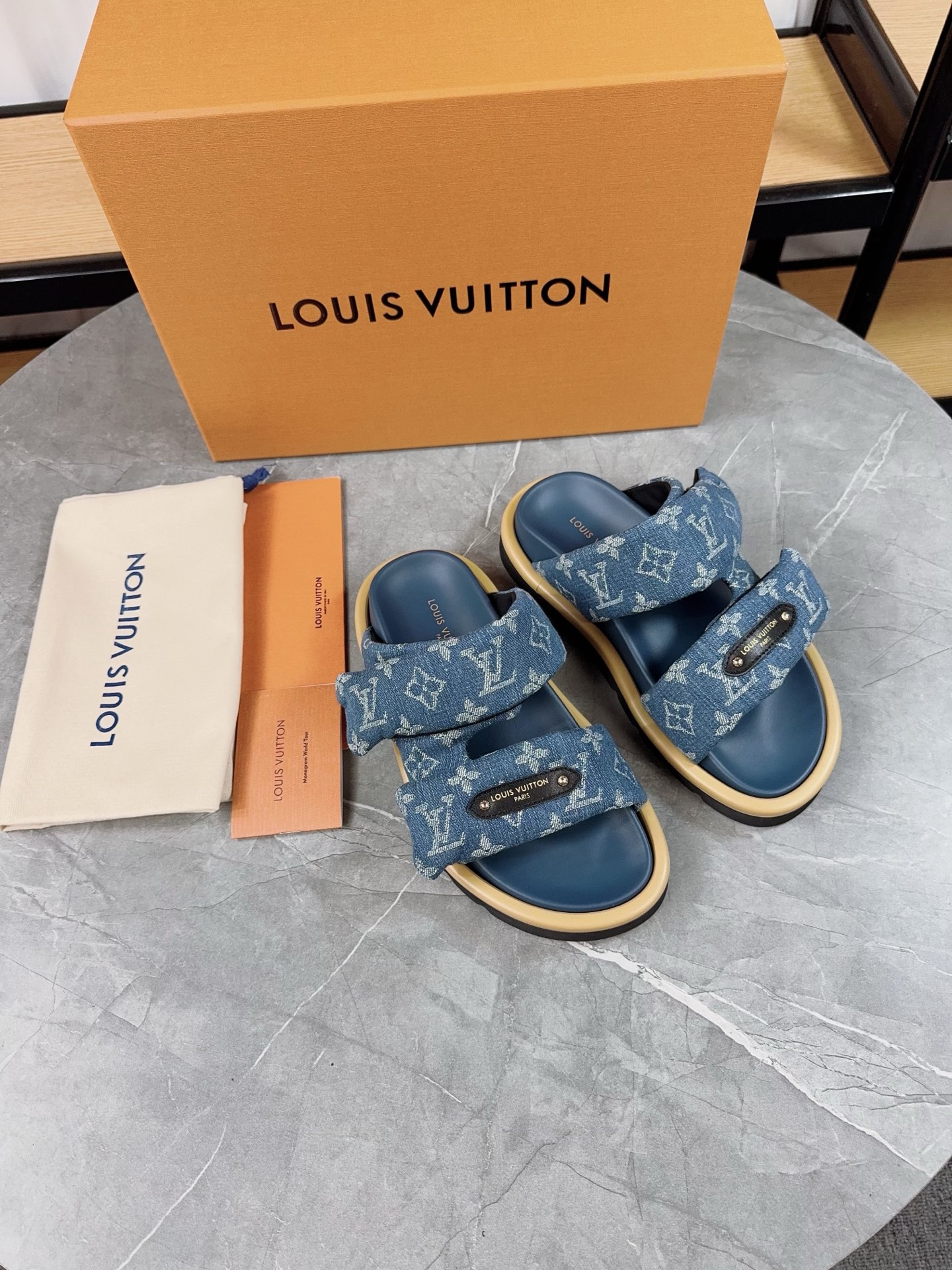Louis Vuitton Pool Pillow Comfort Flat Sandal Monogram Denim 5 i1742032056578 9690 0 3