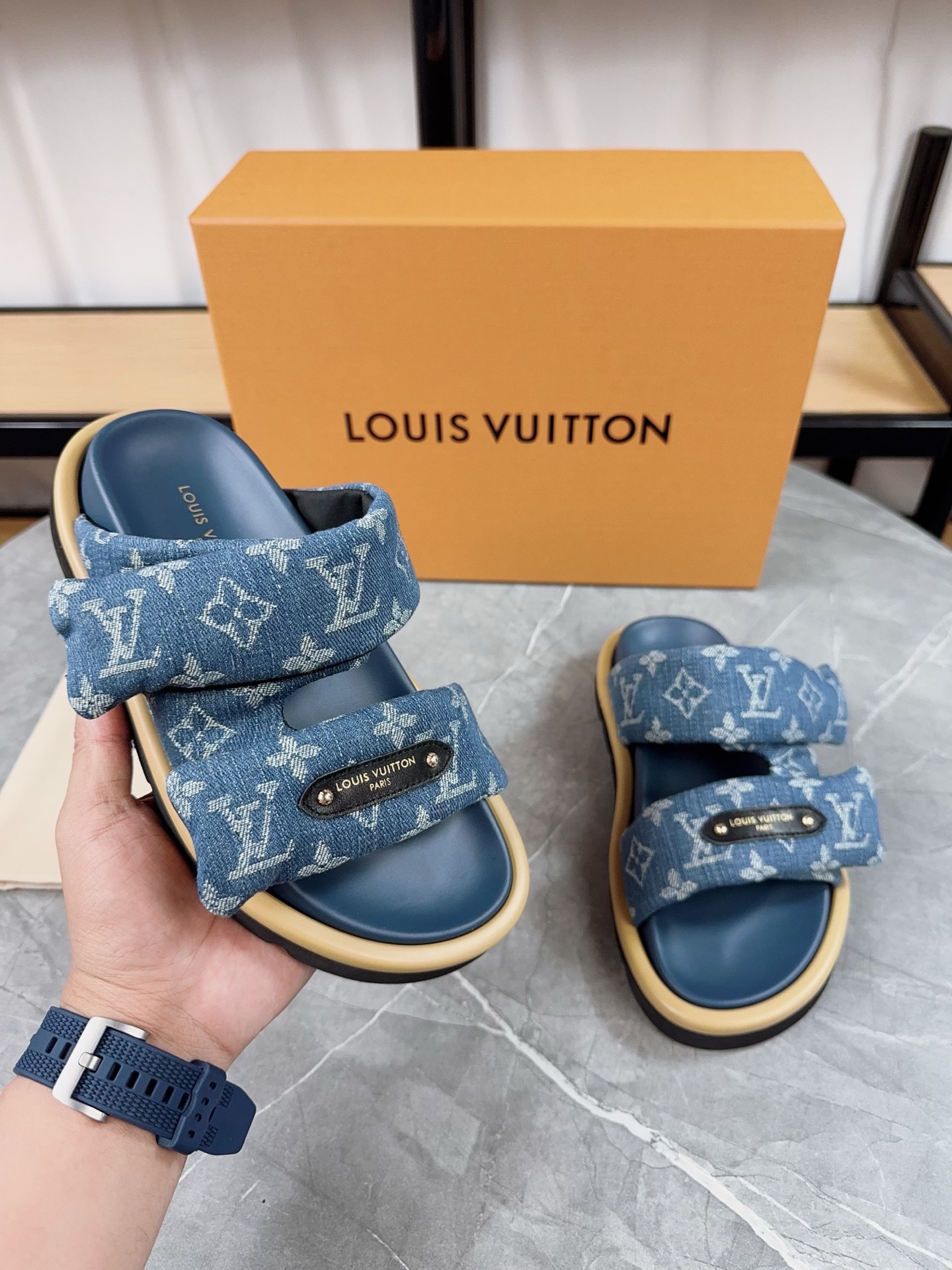 Louis Vuitton Pool Pillow Comfort Flat Sandal Monogram Denim