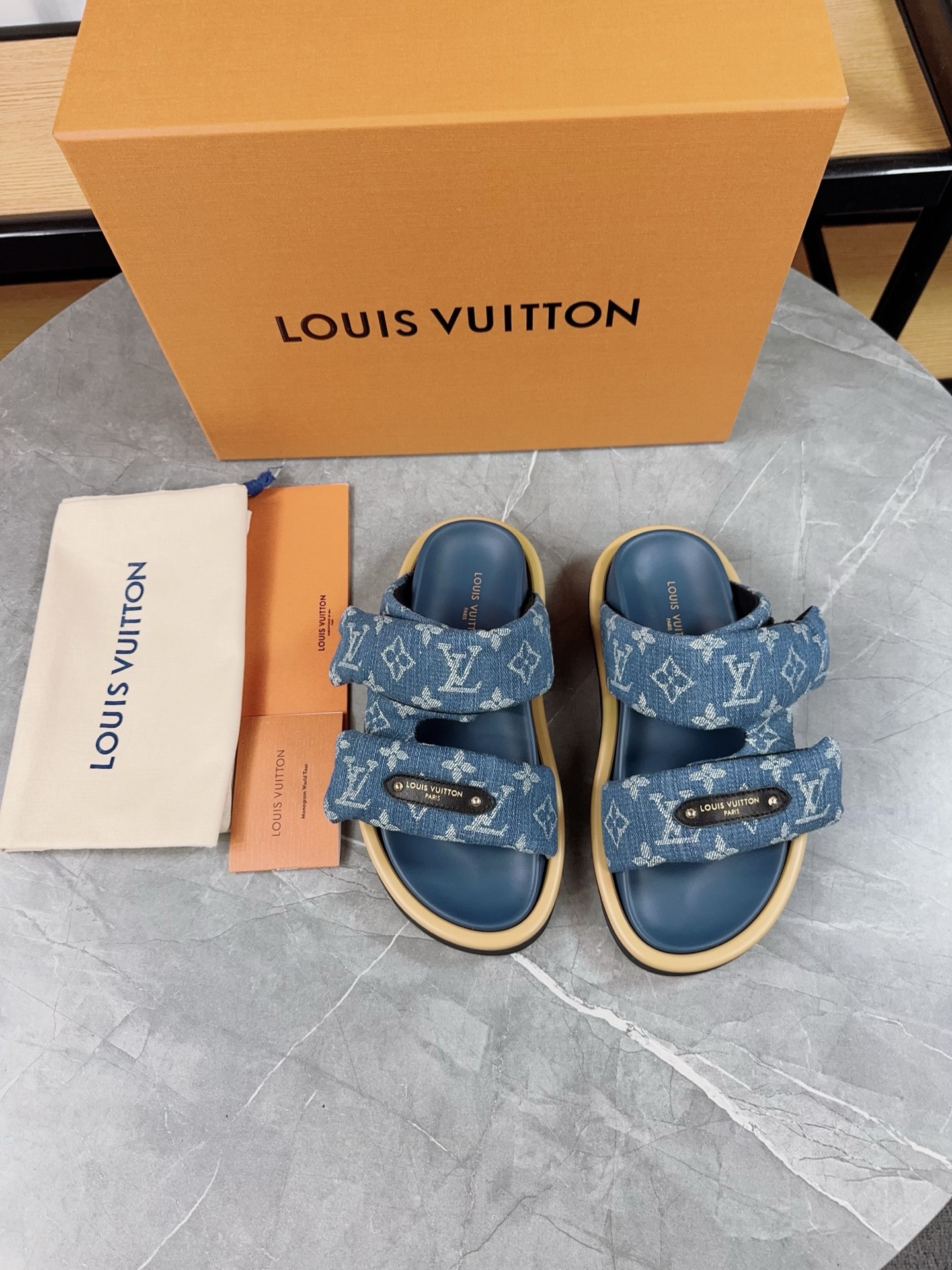 Louis Vuitton Pool Pillow Comfort Flat Sandal Monogram Denim 4 i1742032057280 5320 0 2
