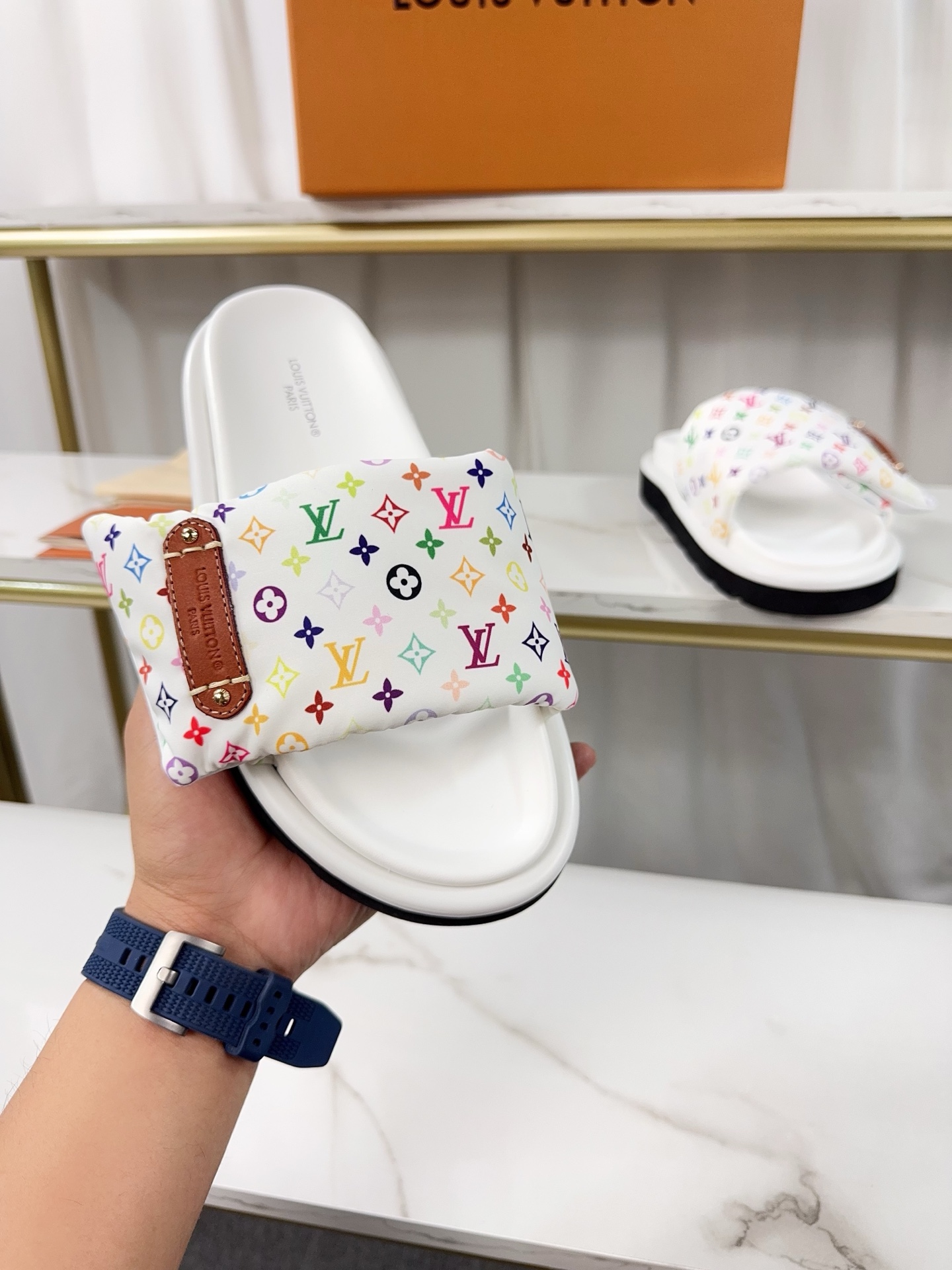 Louis Vuitton Pool Pillow Comfort Flat Sandal with Monogram, White 2 i1742363613843 9056 0 5