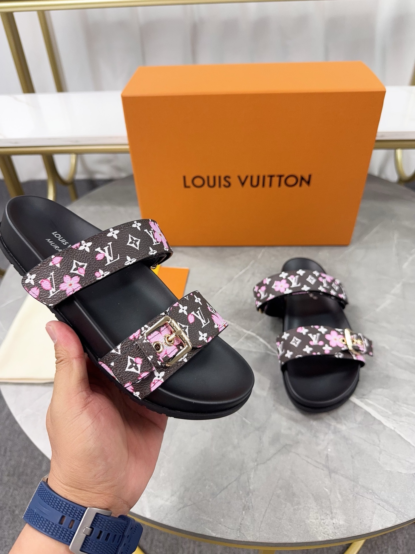 Louis Vuitton 2025 Summer Flower Logo Sandals, Adjustable Buckle Slides 9 i1742807310004 8306 0 6