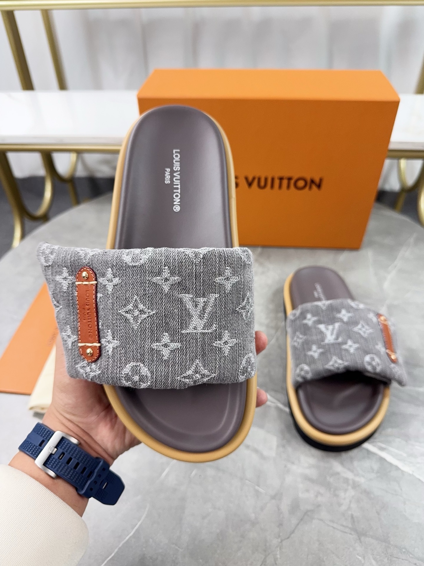Louis Vuitton Pool Pillow Comfort Flat Sandal with Monogram Fabric, Grey 7 i1743332056092 9517 0 5