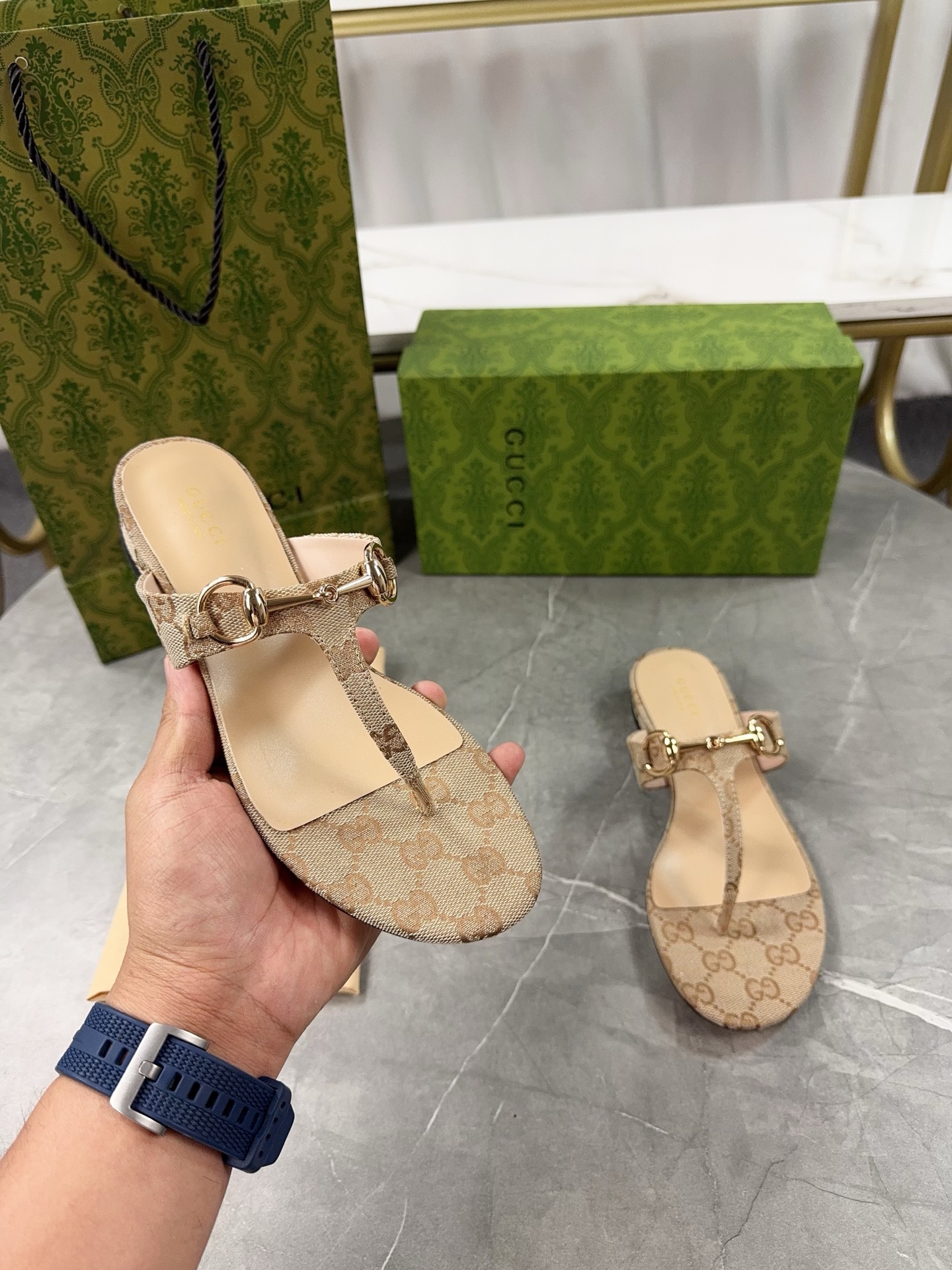 Gucci Women's Thong Sandals with GG Pattern and Horsebit Detail 7 i1743673330180 1613 0 5