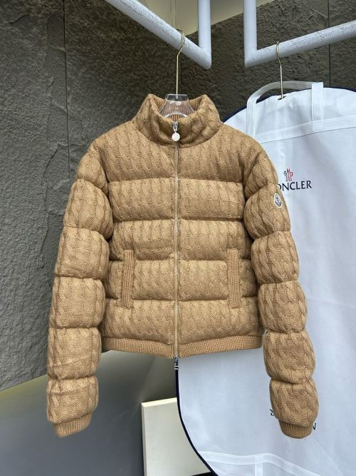 Moncler Women's Beige Knitted Down Padded Jacket Stand Collar Warm Winter Coat 1 Moncler Women's Beige Knitted Down Padded Jacket Stand Collar Warm Winter Coat