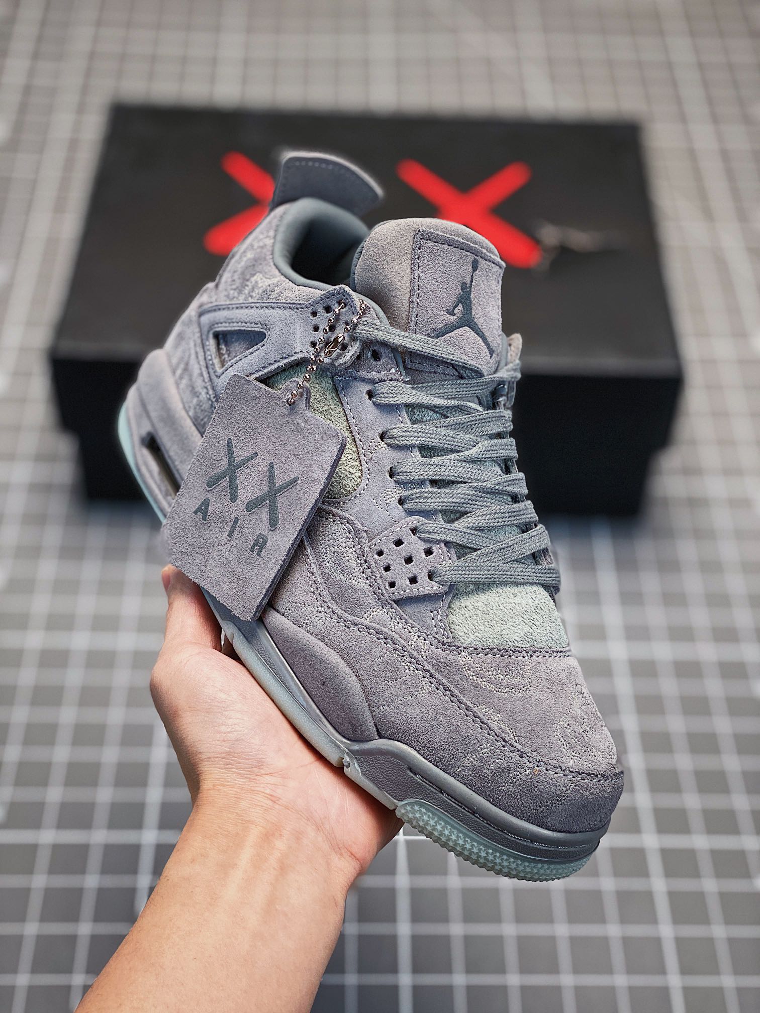 Air Jordan 4 Scarpe Air Jordan Grigio Argento Bianco Splicing Uomini Camoscio