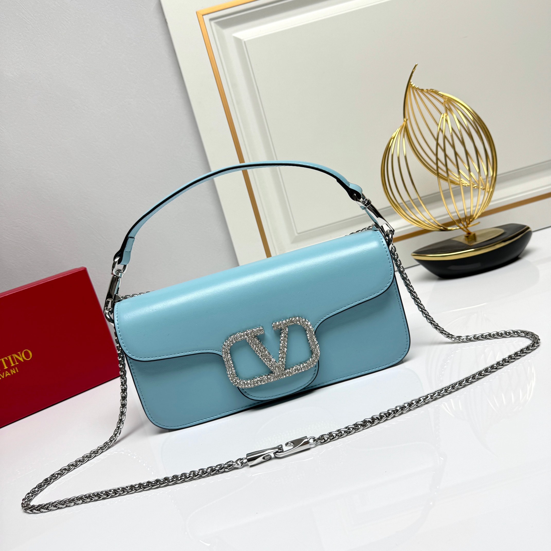 大号【配礼盒】🎁VALENTINO MINI LOCÒ仿水晶装饰手袋-VLogo Signature施华
