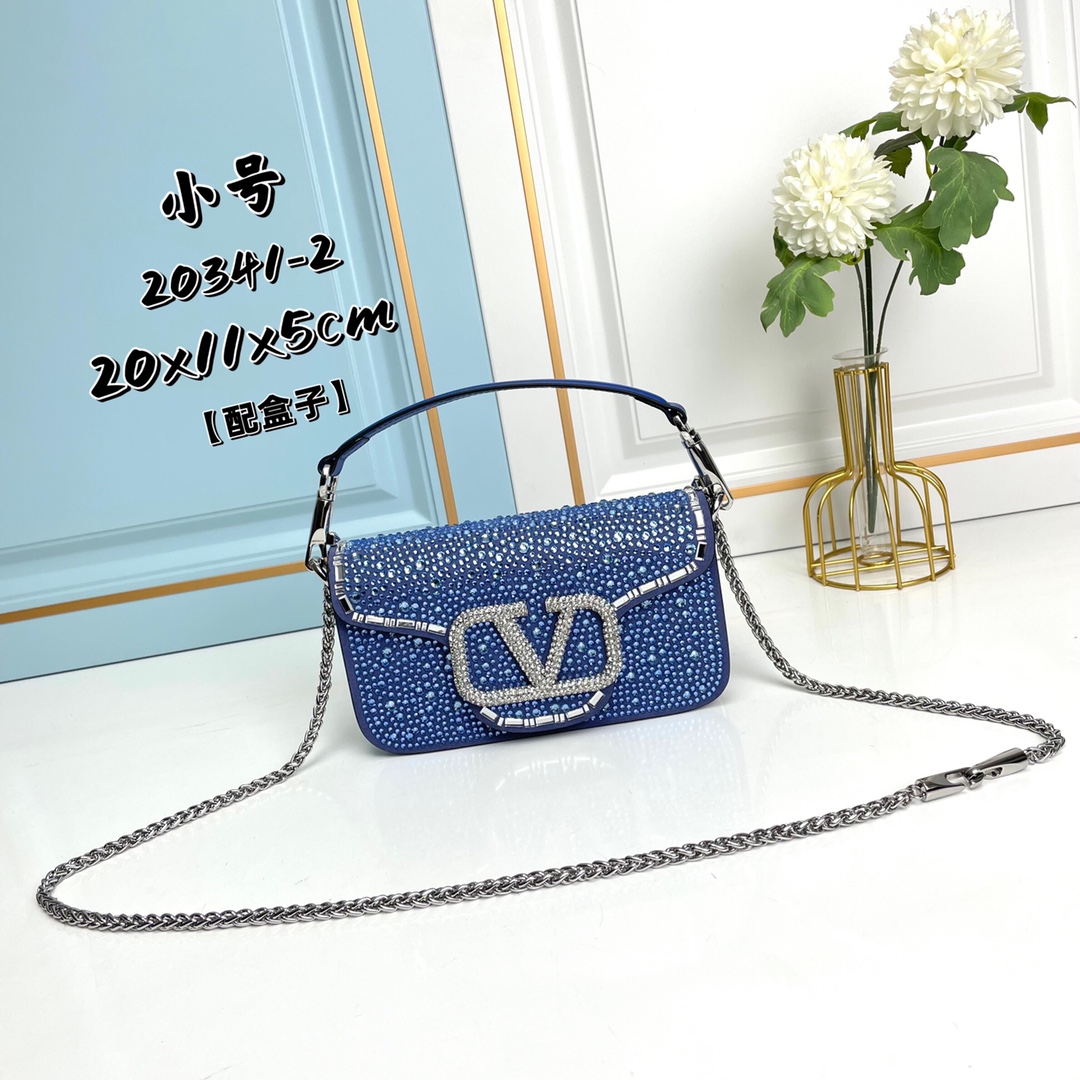 新品 【配盒】MINI LOCÒ仿水晶装饰手袋-VLogo Signature施华洛世奇®仿水晶装饰-配