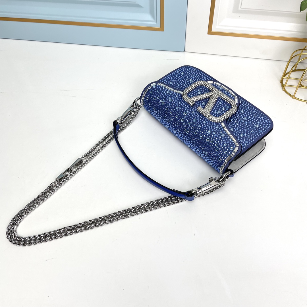 新品 【配盒】MINI LOCÒ仿水晶装饰手袋-VLogo Signature施华洛世奇®仿水晶装饰-配