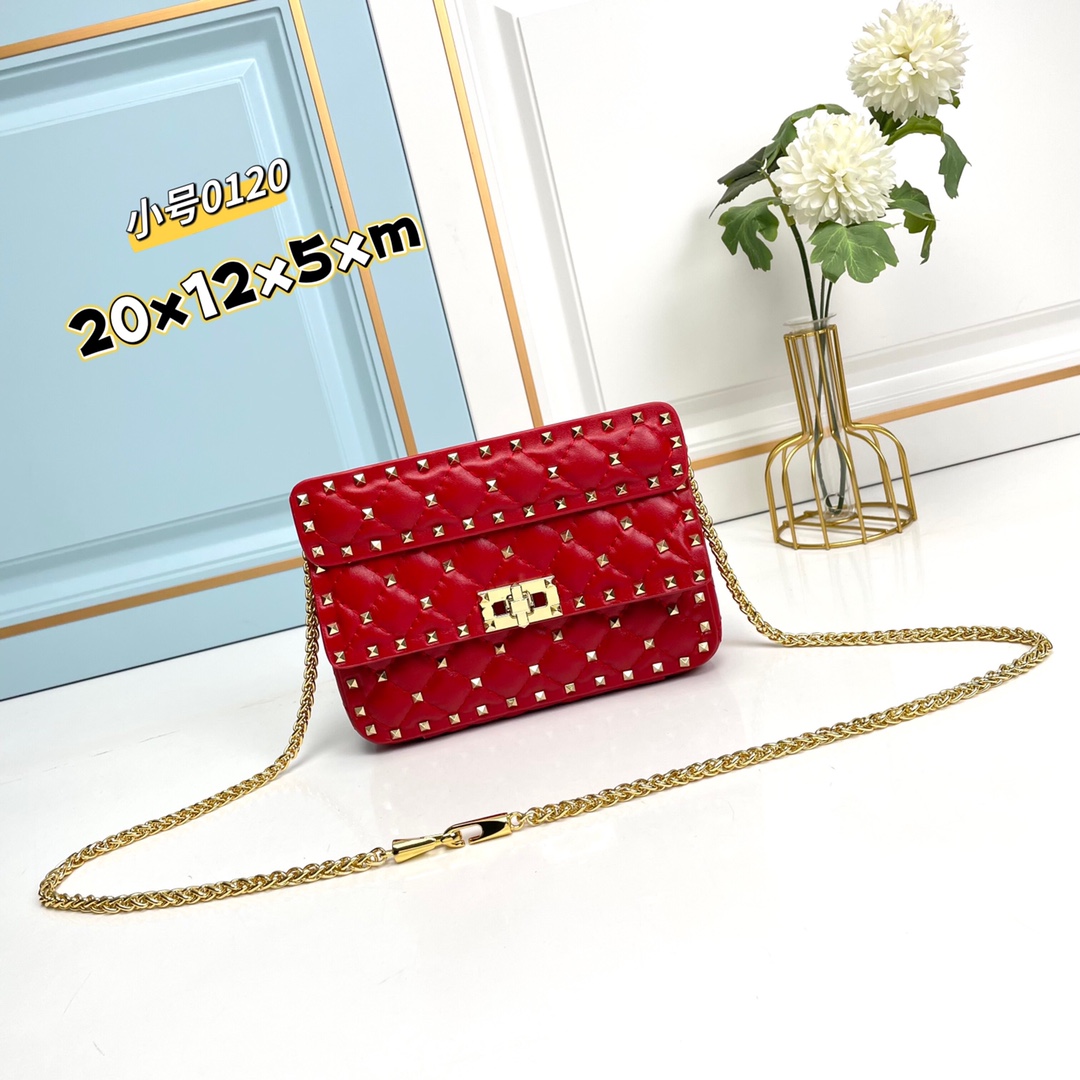升级版 小号【油蜡皮】Valentino Garavani Rockstud Spike小号链式手袋 采