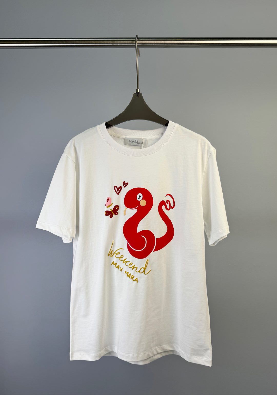 NO:313755,Weekend MaxMara Early Spring New Snake Year Limited Cartoon Snake Flocking Printed Short Sleeve T-shirt, Childish Cute S M L, T-shirt, Tees, t-shirt, alexander wang19860909Weekend MaxMara 早春新款 蛇年限定卡通蛇植绒印花图案短袖T恤、童趣可爱 码数S M L,,T-shirt,tees，t-shirt,alexander wang,Women's clothing