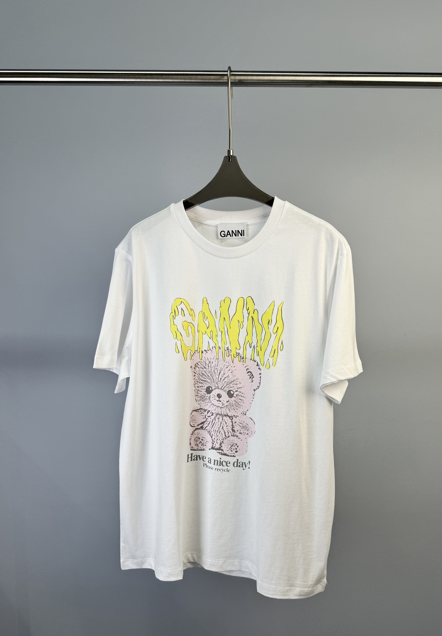NO:311248,GANNI Spring and Summer New Style Melted Letters   Pink Bear Printed Pattern Short-sleeved T-shirt, Top Body Age-reducing Cute, Loose Style S M L, T-shirt, Tees, T-shirt, alexander wang19860909GANNI 春夏新款 融化字母 粉色小熊印花图案短袖T恤、上身减龄可爱、宽松版型 码数S M L,,T-shirt,tees，t-shirt,alexander wang,Women's clothing