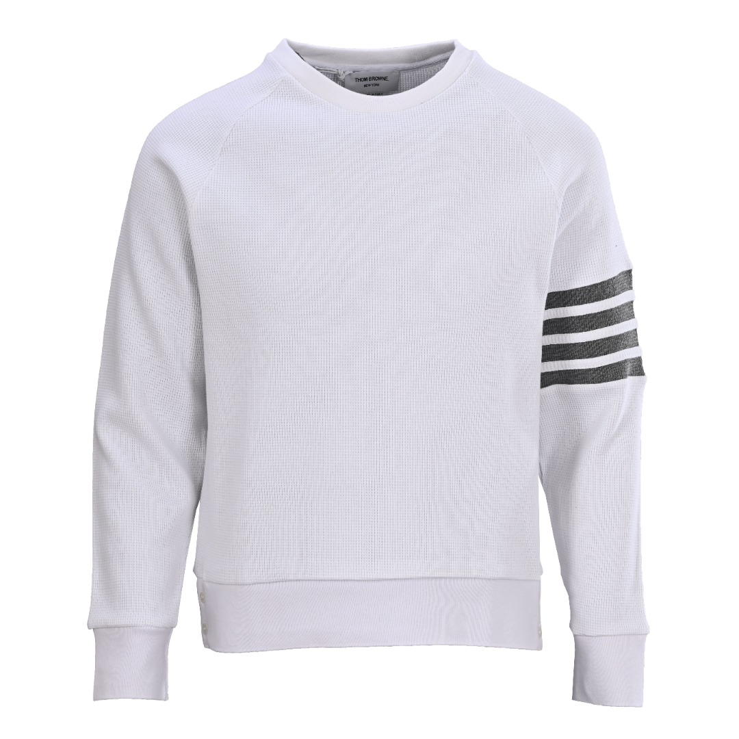 正品级💰350 THOM BROWNE/汤姆布朗TB 经典款华夫格圆领卫衣 420克定织定染成衣华夫格面料打造而成，采用罗纹圆机十字罗纹织法，32支3股纱并入针孔，超重工的紧密针织工艺，使面料表面呈现出细腻的肌理感，手感柔和厚实挺滑，有一定的自重感，同时也拥有着良好的透气性，贴身穿着极为舒适亲肤，材料为精梳，棉纱采用TB御用面料供应商，华孚色纺的色纱，保证面料的稳定和舒适的情况下，颜色在阳光照射下不会有黄变现象！重磅单品，代购版本。 Size: 1-4