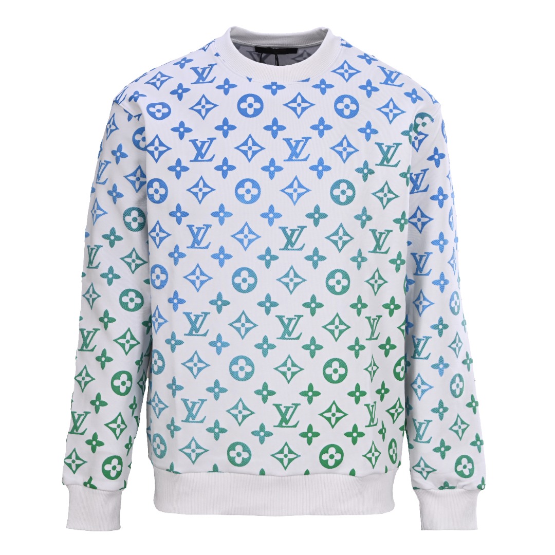 正品级💰350 LOUIS VUITTON/路易威登LV 满印渐变圆领卫衣 精致升级，原版面料 官方同款 400g双股大毛圈面料同缸染面料 手感非常舒服春夏最新砖柜同步 时尚又个性 超级百搭好看的一款卫衣男女都非常合适 人手必备款吊牌 领标 水洗麦 三标齐全 Size: S-XL