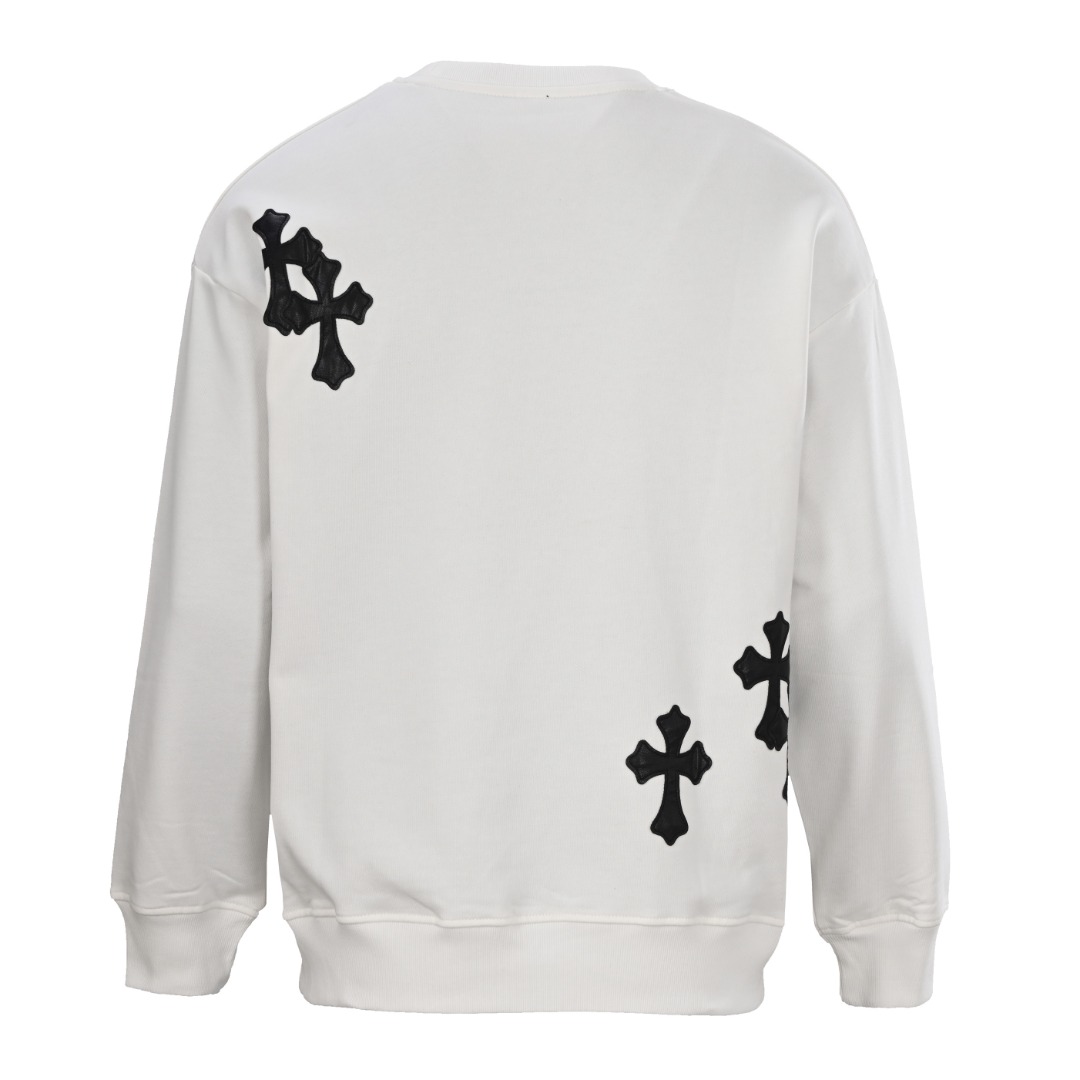 正品级 CHROME HEARTS/克罗心CH 皮标十字架贴饰刺绣圆领卫衣 CH24秋冬新款贴皮十字架花簇卫衣,克罗心带有中世纪的宗教精神, 那么十字架图案便必不可缺,立体皮标缝制的十字架图案遍布满身各个位置, 整体衣服搭配了同色皮标,显得简约大气,提成了档次感, 可以满足潮流达人追求低调奢华的炫酷风格.430克全棉毛圈,无性别限定,正品级! 颜色:黑色,白色