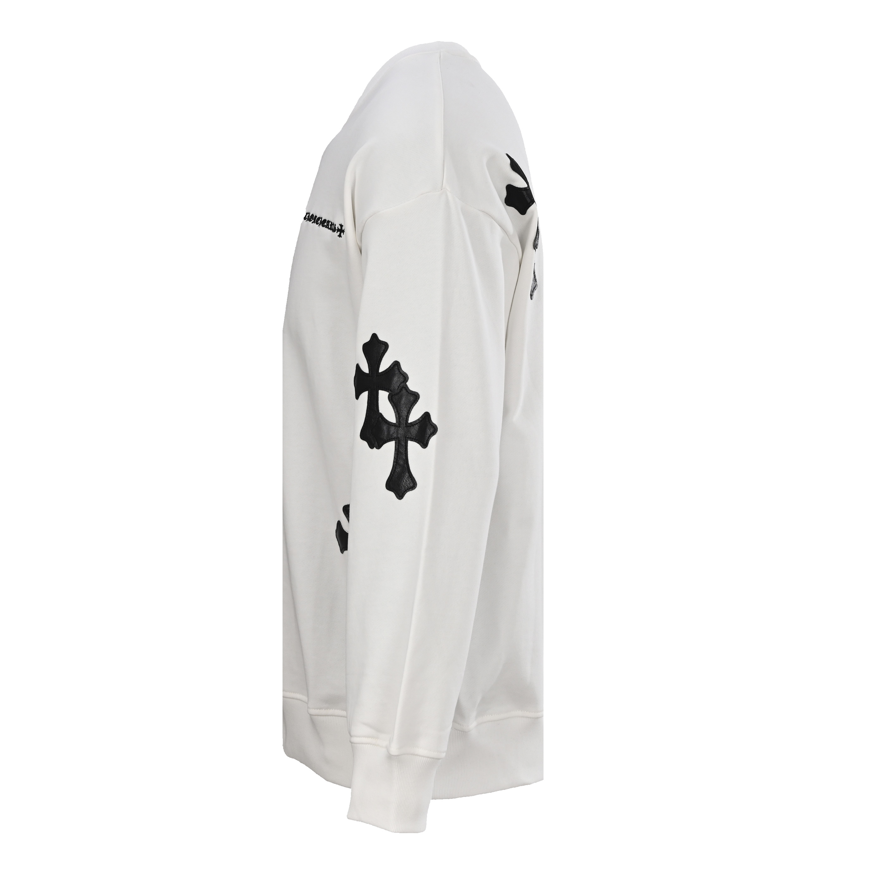 正品级 CHROME HEARTS/克罗心CH 皮标十字架贴饰刺绣圆领卫衣 CH24秋冬新款贴皮十字架花簇卫衣,克罗心带有中世纪的宗教精神, 那么十字架图案便必不可缺,立体皮标缝制的十字架图案遍布满身各个位置, 整体衣服搭配了同色皮标,显得简约大气,提成了档次感, 可以满足潮流达人追求低调奢华的炫酷风格.430克全棉毛圈,无性别限定,正品级! 颜色:黑色,白色