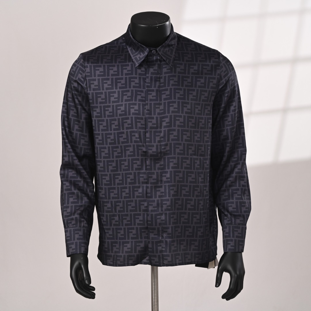 FENDI芬迪FD camisa de manga larga con estampado completo jacquard doble F, foto real