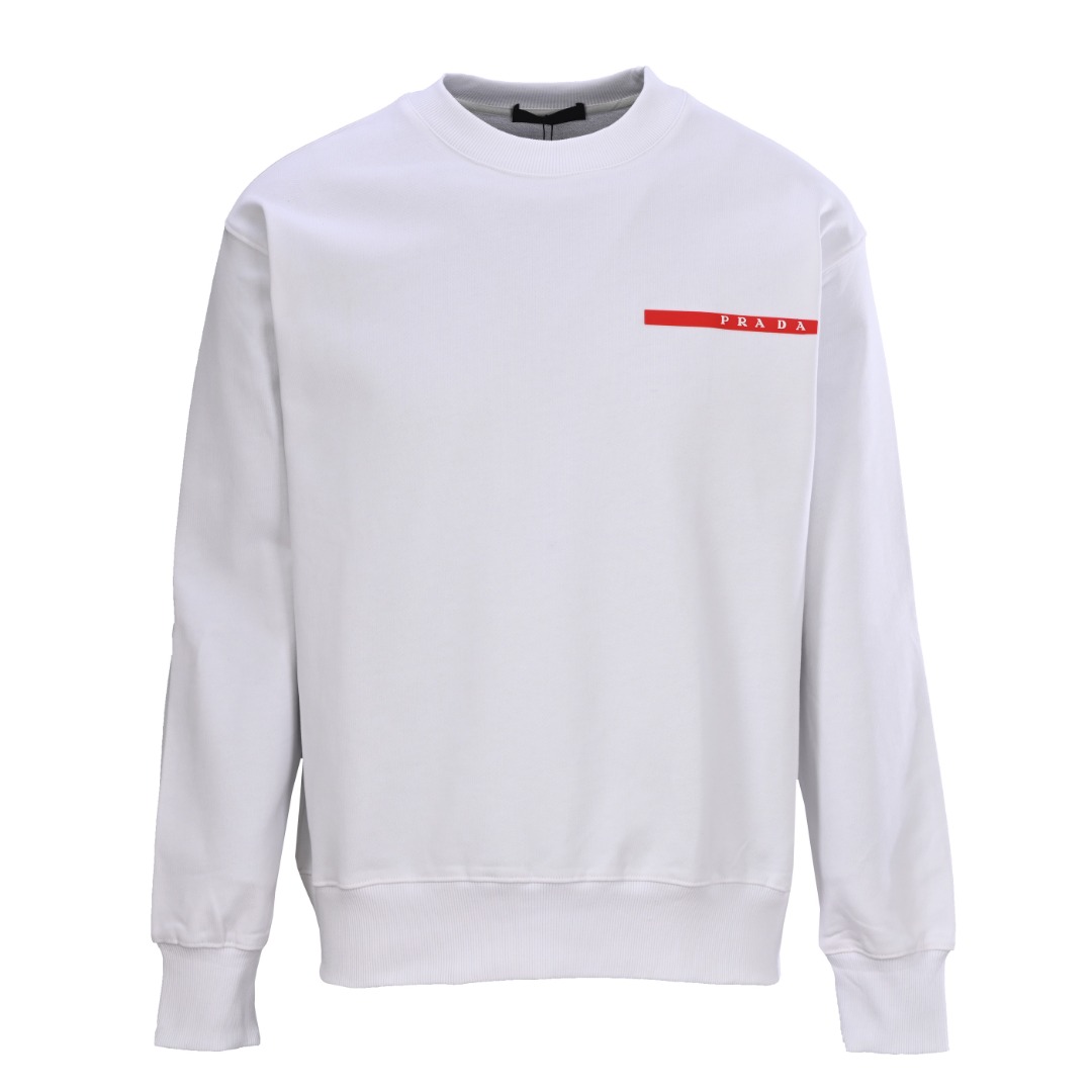 正品级💰350
Prada/普拉达PRD 红条圆领卫衣
480g高级精梳棉面料 专柜领标 代购级白色厚板吊牌 原版吊粒 前后都是立体发泡印花 层次感很强 男女同款 情侣款  oversize版型 宽松
Size：XS-L