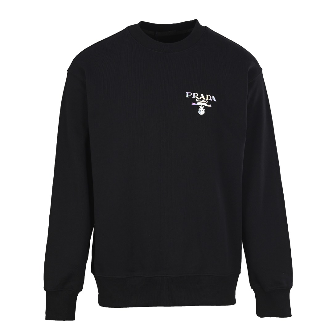 正品级 Prada/普拉达PRD 镭射圆领卫衣 480g高级精梳棉面料 专柜领标 代购级白色厚板吊牌 原版吊粒 前后都是立体发泡印花 层次感很强 男女同款 情侣款 oversize版型 宽松