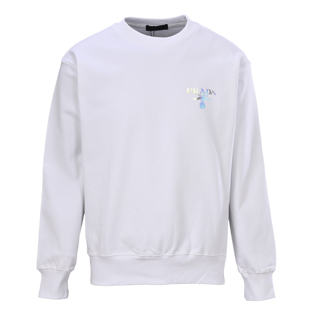 正品级 Prada/普拉达PRD 镭射圆领卫衣 480g高级精梳棉面料 专柜领标 代购级白色厚板吊牌 原版吊粒 前后都是立体发泡印花 层次感很强 男女同款 情侣款 oversize版型 宽松