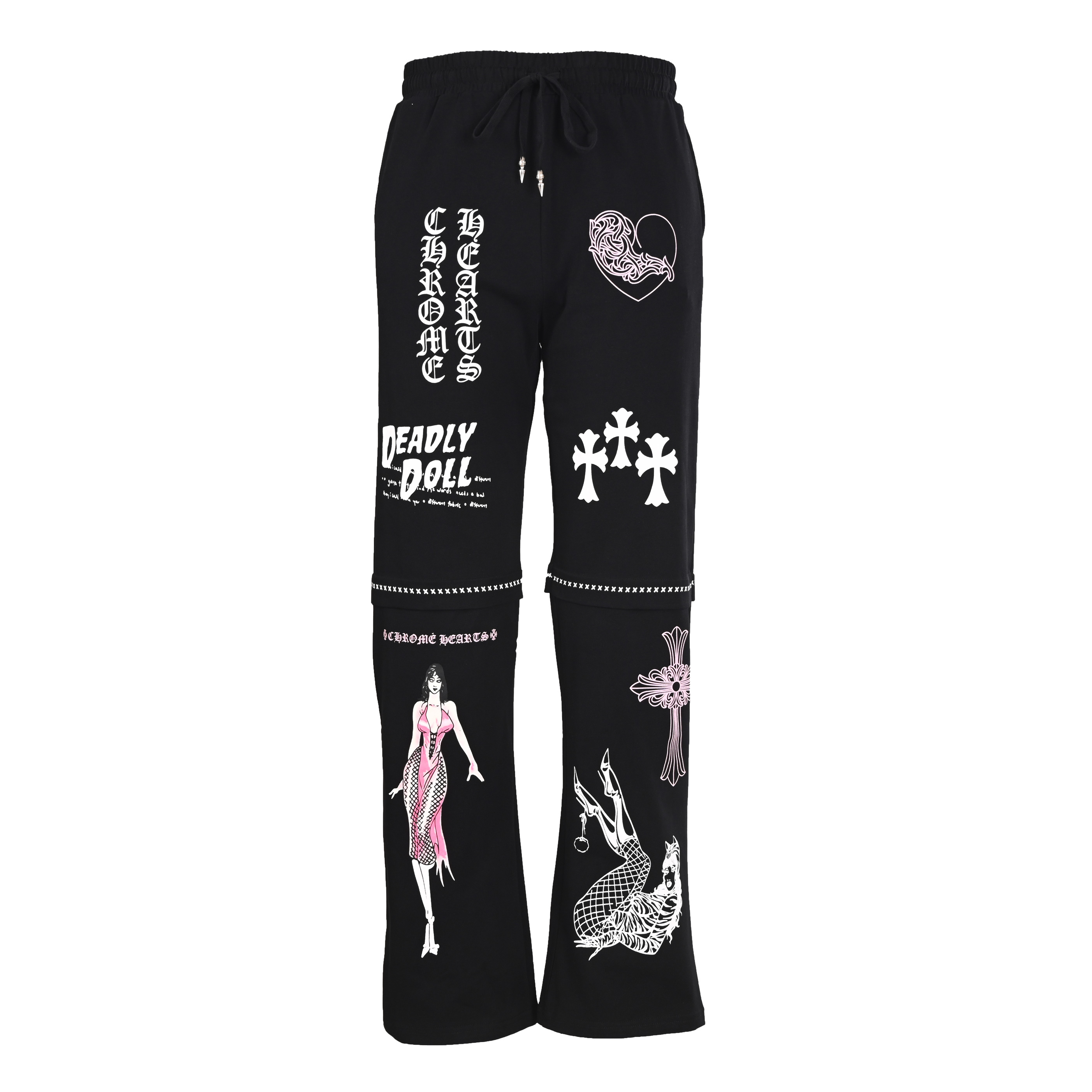 正品级💰390 CHROME HEARTS克罗心CH DeadlyDoll 漫画长裤 原版杭州国专19800购入，面料采用380克针织全棉材质，印花采用进口胶浆工艺，定制金属抽绳吊钟，宽松版型，男女同款，做工细节质感非常好 Size：S-L