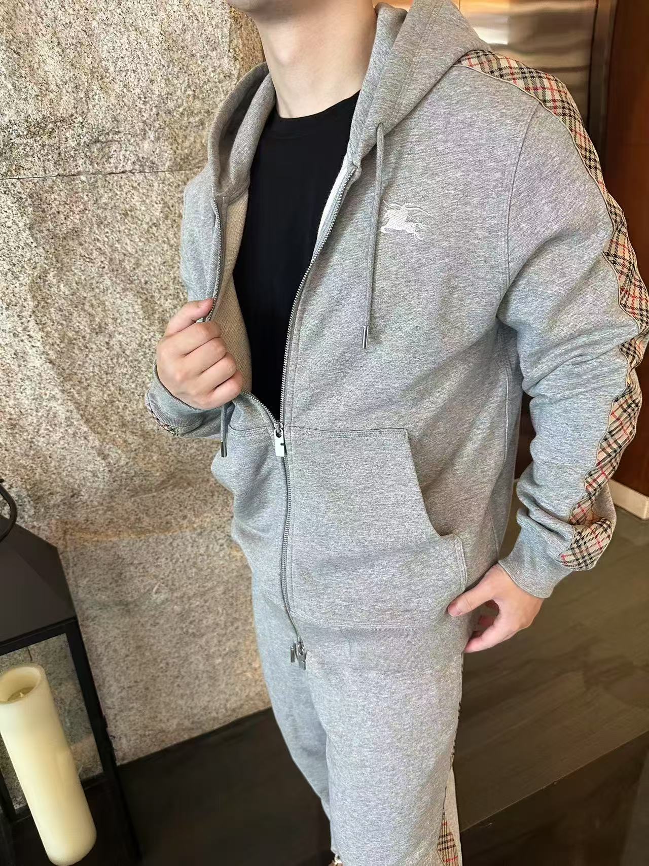 BURBERRY BBR traje con correas de diamantes laterales cremallera sudadera con capucha referencia de la parte superior d…