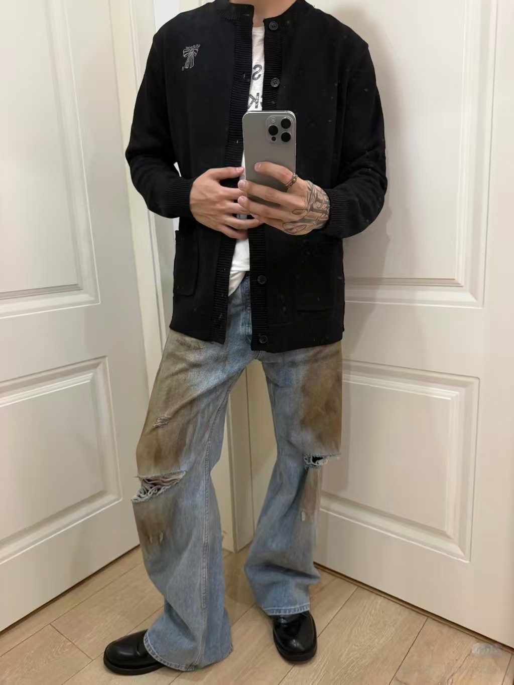 ACNE STUDIOS 蝴蝶结刺绣针织开衫 上身效果#