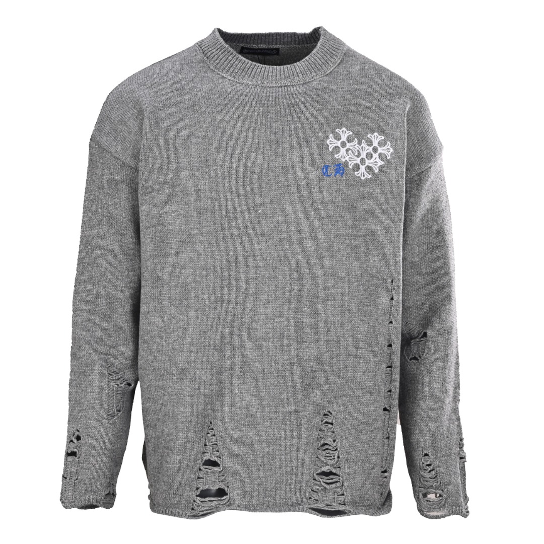 正品级💰390
CHROME HEARTS/克罗心CH 刺绣圆盘梵文十字架破洞针织毛衣

好看到掐人中的款式男女同款搭配黑白色太出片 

实物好看 上身好看 日常穿好看 拍照更出片 
很难不买 给我买它!!! 

相信我 谁也拒绝不了这样一个机长款的克罗心外套 
在老版本的基础上扩大了版型 上身宽松有型 下摆外扩休闲款设计 胖人显瘦到极致 瘦人限高有档次 

万元ZP打版 1:1完美还原 单穿叠穿都好看 男女都可以轻松驾驭 

如果你更在意品质 也要尊重价格 和市面上那种薄的透底一穿起球的垃圾货完全不是一码事 如果说款式让你一眼发亮 那品质才是你更应该关注的点 相比价格我们抓的是品质 我家货拿过的客户懂得都懂

️️️市面上毛衣普遍是苞芯纱材质 我们用的是莫代尔 相比包芯纱的优点很直观： 成本高 价格高 密度高 比较费开发者的钱 让我们少赚了很多 另外就是细腻 上身不渣 抗起球 高档 我们是良心做货人 不用包芯纱 包芯纱除了便宜以外 其他的真的一无是处 缩水起球勾线扎人 他样样精通 

2024年了 谁穿衣服不希望出门有面儿 板板正正？质量决定上身效果 质量差再好的款式也是城乡结合部气质 我们只做长久生意 质量决定人品 拿回去放心穿放心洗 版型品质绝对让你眼前一亮 只做对版高品质 做高货硬货 拒绝垃圾货 拒绝快餐货 良心品质 良心价格 你值得拥有 ！

颜色：黑色 米色 灰色
#所有针织、毛衣织造而成的成衣都不建议机洗、或高温烘干！
Size: S M L