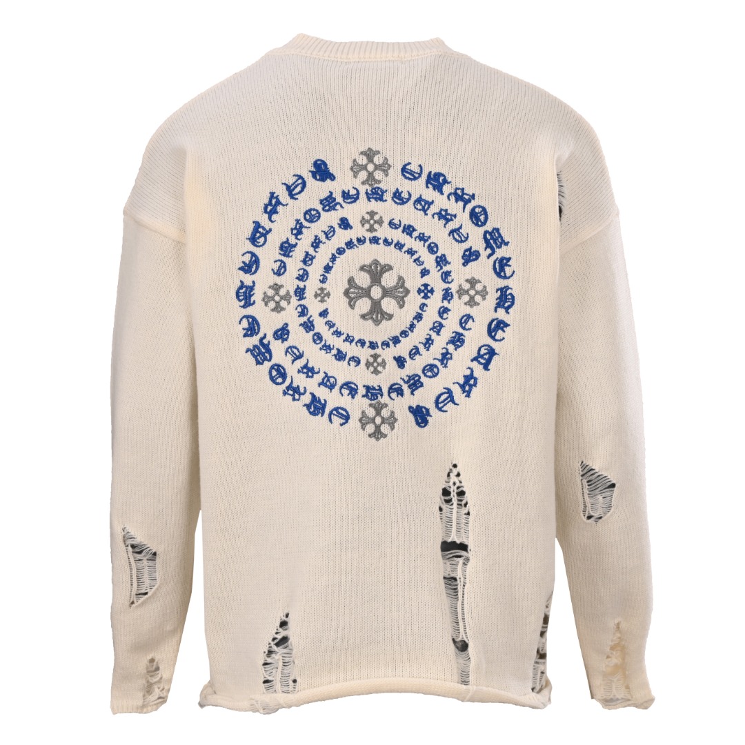 正品级💰390
CHROME HEARTS/克罗心CH 刺绣圆盘梵文十字架破洞针织毛衣

好看到掐人中的款式男女同款搭配黑白色太出片 

实物好看 上身好看 日常穿好看 拍照更出片 
很难不买 给我买它!!! 

相信我 谁也拒绝不了这样一个机长款的克罗心外套 
在老版本的基础上扩大了版型 上身宽松有型 下摆外扩休闲款设计 胖人显瘦到极致 瘦人限高有档次 

万元ZP打版 1:1完美还原 单穿叠穿都好看 男女都可以轻松驾驭 

如果你更在意品质 也要尊重价格 和市面上那种薄的透底一穿起球的垃圾货完全不是一码事 如果说款式让你一眼发亮 那品质才是你更应该关注的点 相比价格我们抓的是品质 我家货拿过的客户懂得都懂

️️️市面上毛衣普遍是苞芯纱材质 我们用的是莫代尔 相比包芯纱的优点很直观： 成本高 价格高 密度高 比较费开发者的钱 让我们少赚了很多 另外就是细腻 上身不渣 抗起球 高档 我们是良心做货人 不用包芯纱 包芯纱除了便宜以外 其他的真的一无是处 缩水起球勾线扎人 他样样精通 

2024年了 谁穿衣服不希望出门有面儿 板板正正？质量决定上身效果 质量差再好的款式也是城乡结合部气质 我们只做长久生意 质量决定人品 拿回去放心穿放心洗 版型品质绝对让你眼前一亮 只做对版高品质 做高货硬货 拒绝垃圾货 拒绝快餐货 良心品质 良心价格 你值得拥有 ！

颜色：黑色 米色 灰色
#所有针织、毛衣织造而成的成衣都不建议机洗、或高温烘干！
Size: S M L