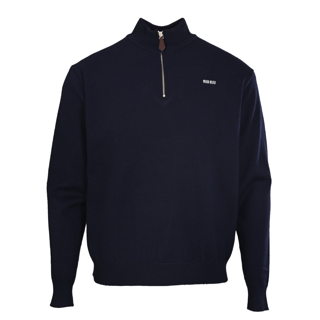 Miu Miu Half-Zip Wool Blend Sweater | Stand Collar Knit Pullover for Women