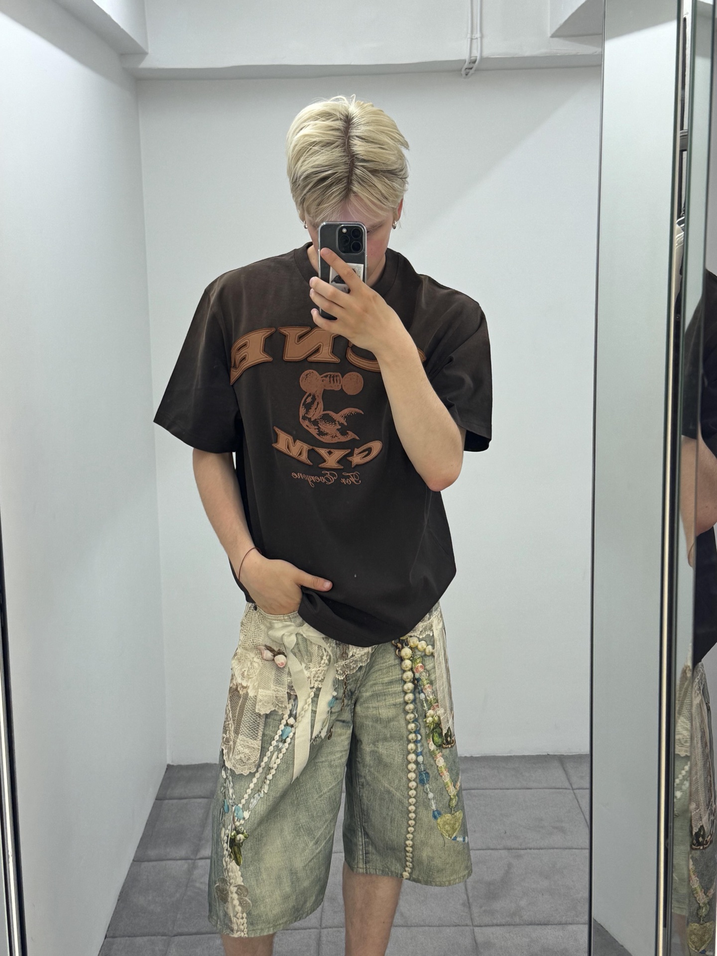 ACNE STUDIOS GYM做旧徽标短袖T恤 上身效果#