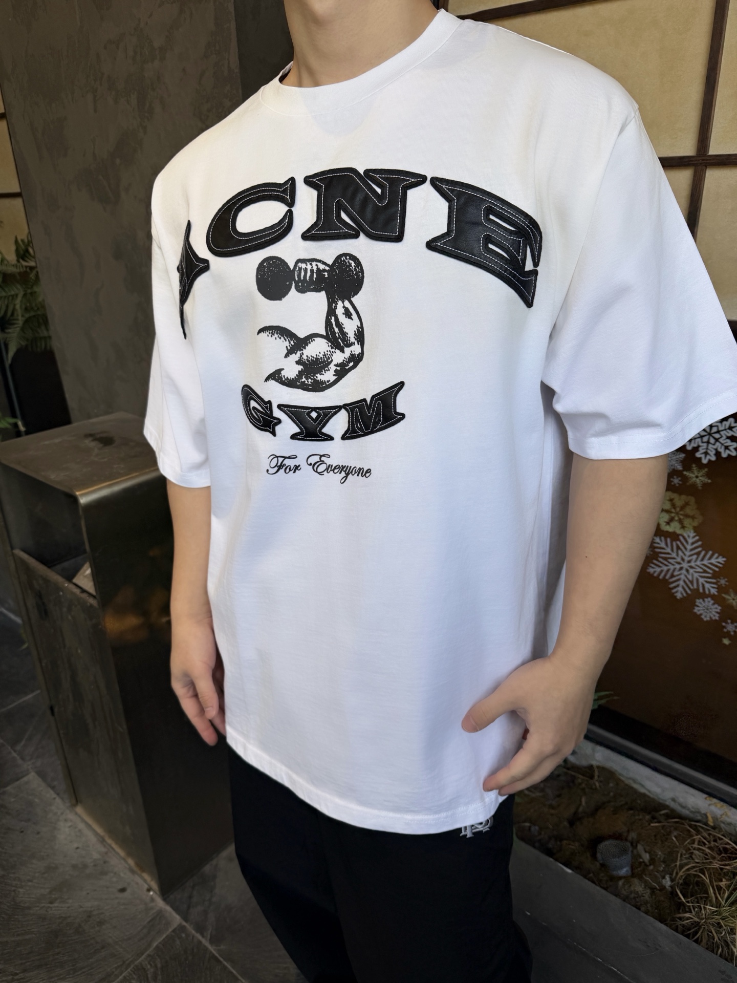 ACNE STUDIOS GYM做旧徽标短袖T恤 上身效果#