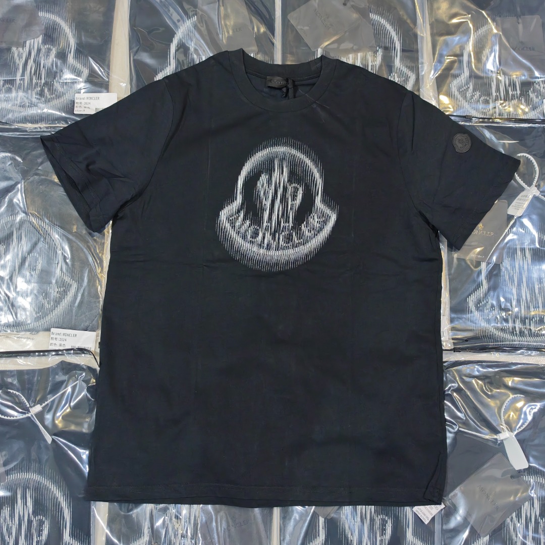MONCLER蒙口MC Camiseta de manga corta con logo de letras estampadas borrosas, foto real del lote