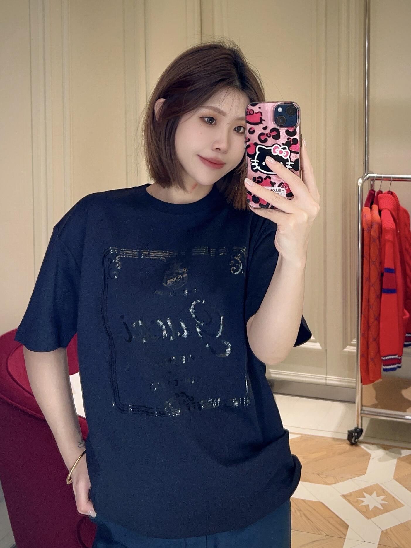 GUCCI古驰GUC Camiseta de manga corta con gran estampado en el pecho, referencia de uso
