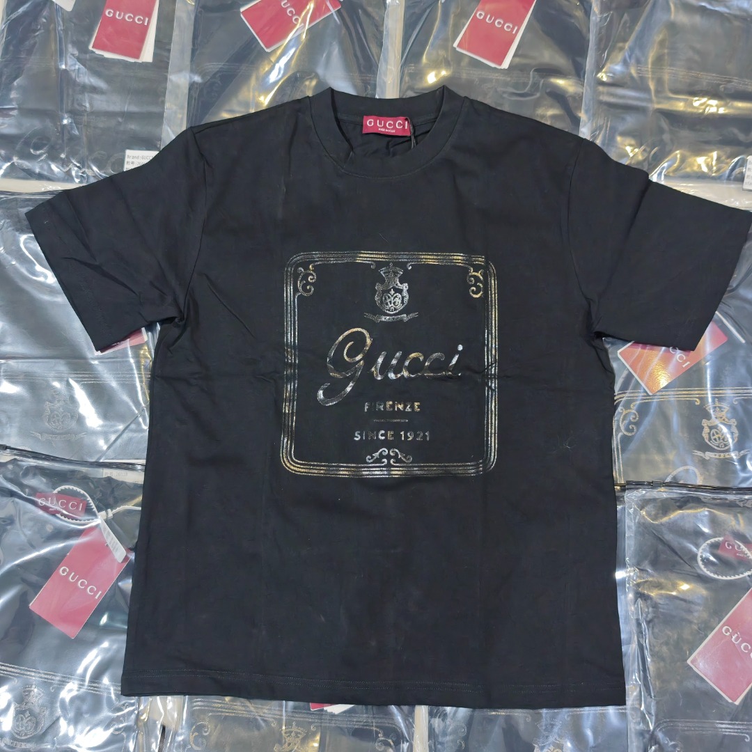 GUCCI古驰GUC Camiseta de manga corta con gran estampado en el pecho, foto real del producto