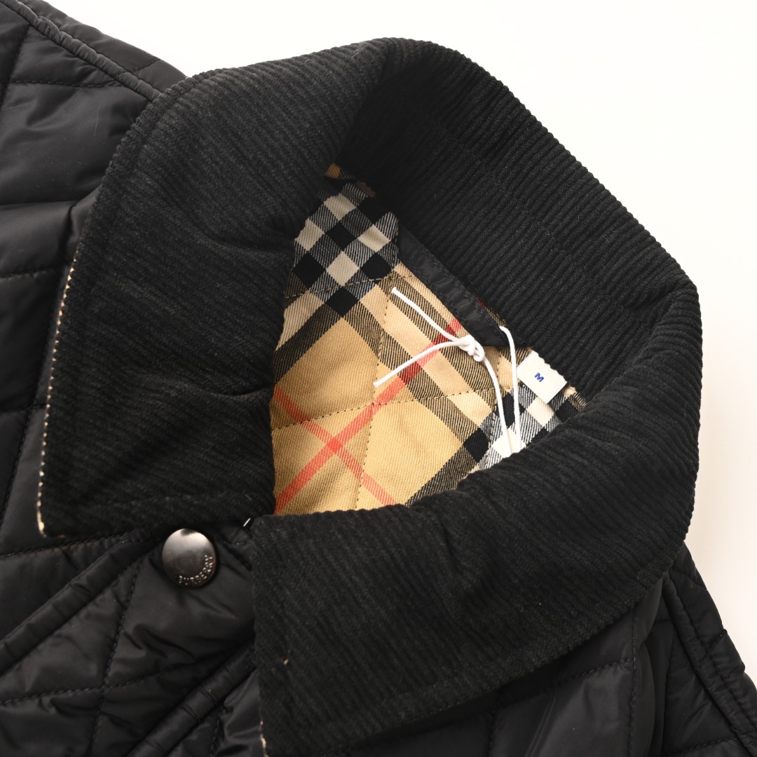 Burberry BURBERRY巴宝莉BBR 灯芯绒领口袋绗缝格纹棉服外套