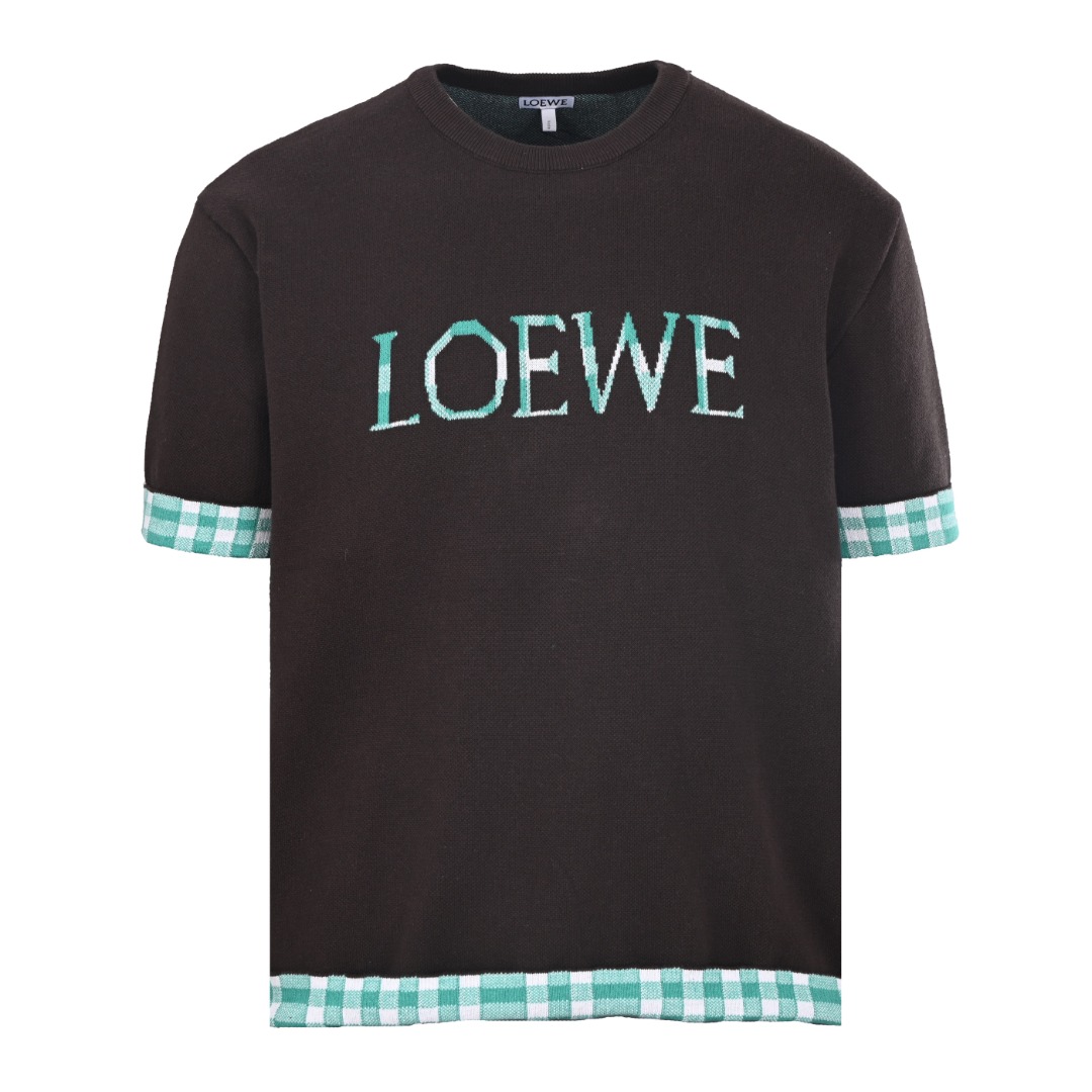 Loewe LOEWE罗意威 格纹拼接针织短袖T恤