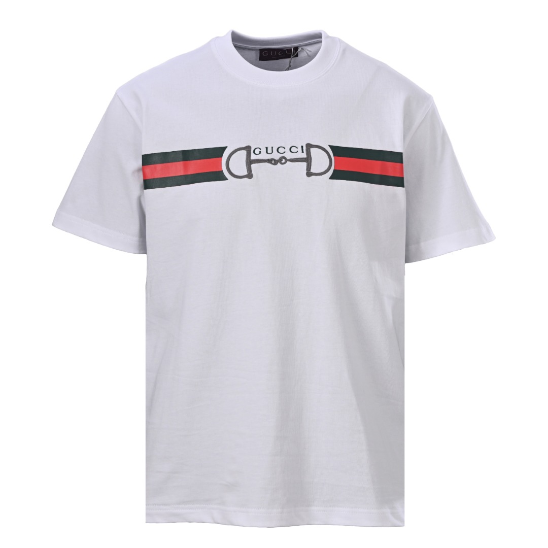 Gucci GUCCI古驰GUC 两色马衔扣织带短袖T恤