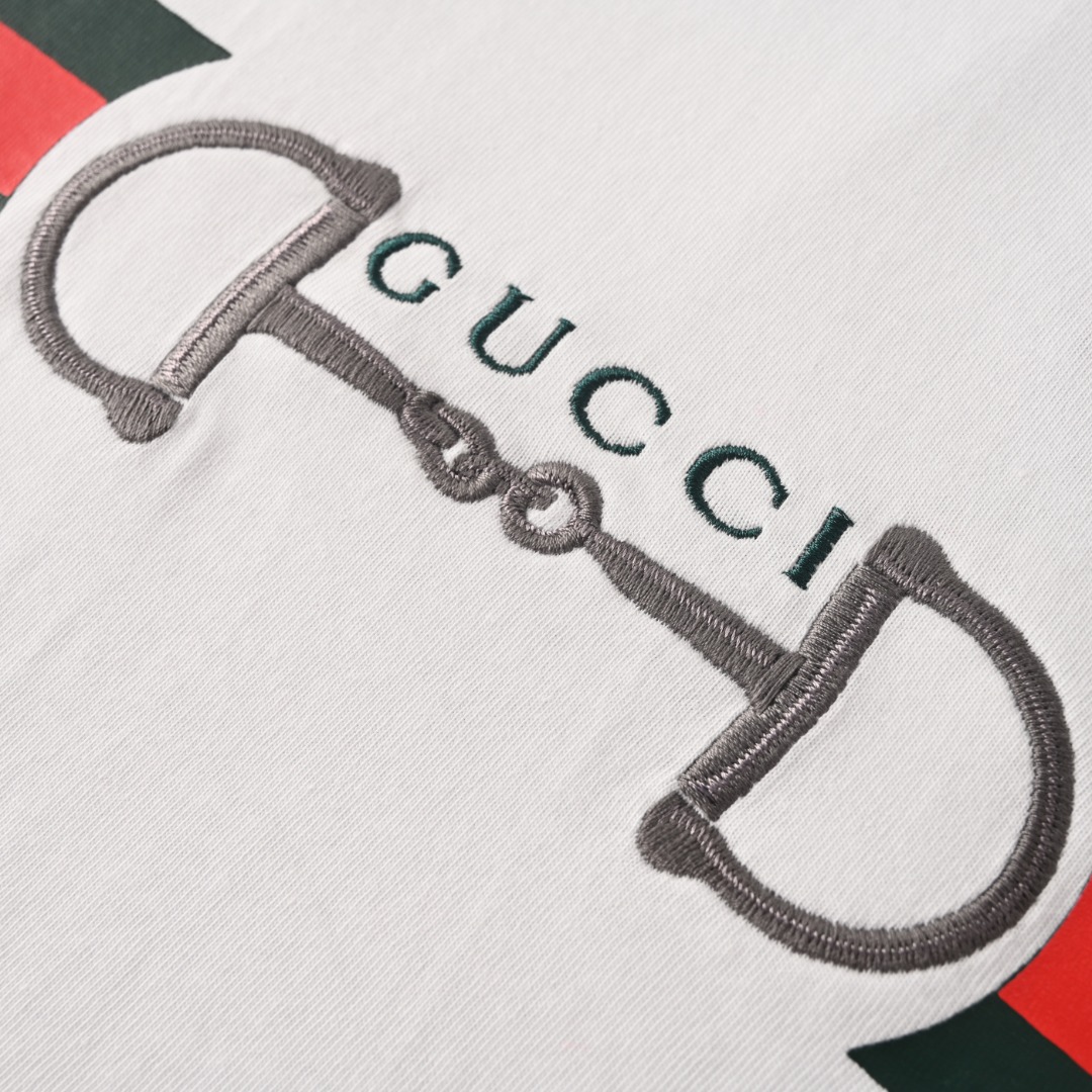 Gucci GUCCI古驰GUC 两色马衔扣织带短袖T恤