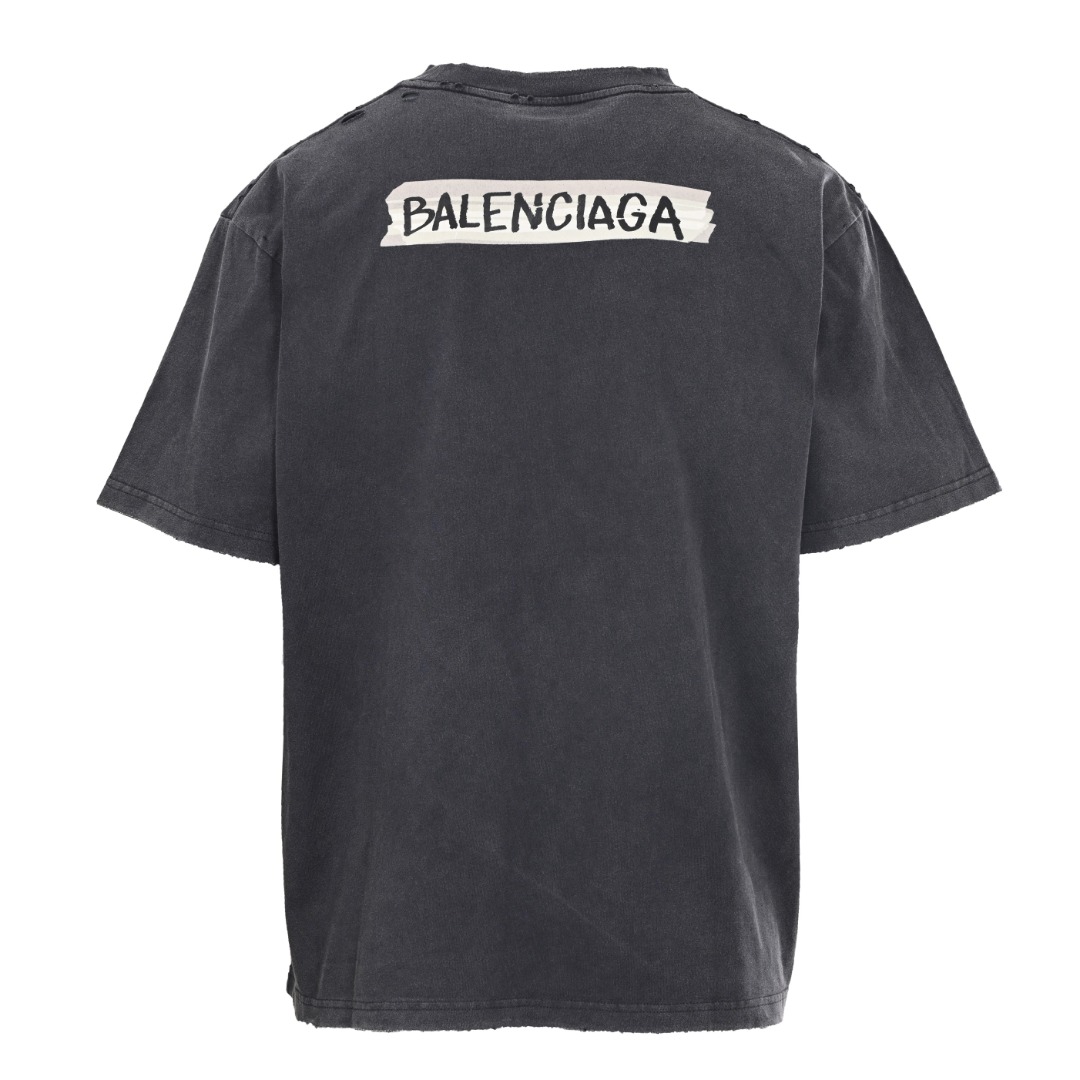 Balenciaga BALENCIAGA巴黎世家BLCG 后背胶带做旧印花字母短袖T恤