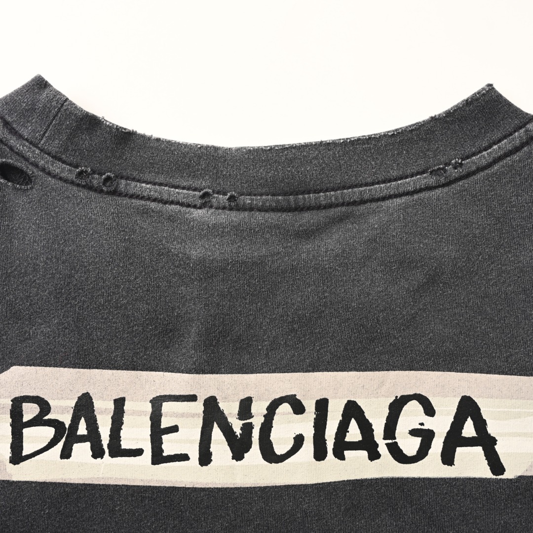 Balenciaga BALENCIAGA巴黎世家BLCG 后背胶带做旧印花字母短袖T恤