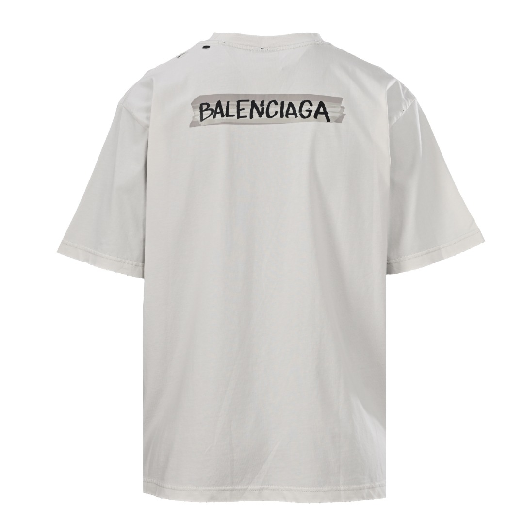 Balenciaga BALENCIAGA巴黎世家BLCG 后背胶带做旧印花字母短袖T恤